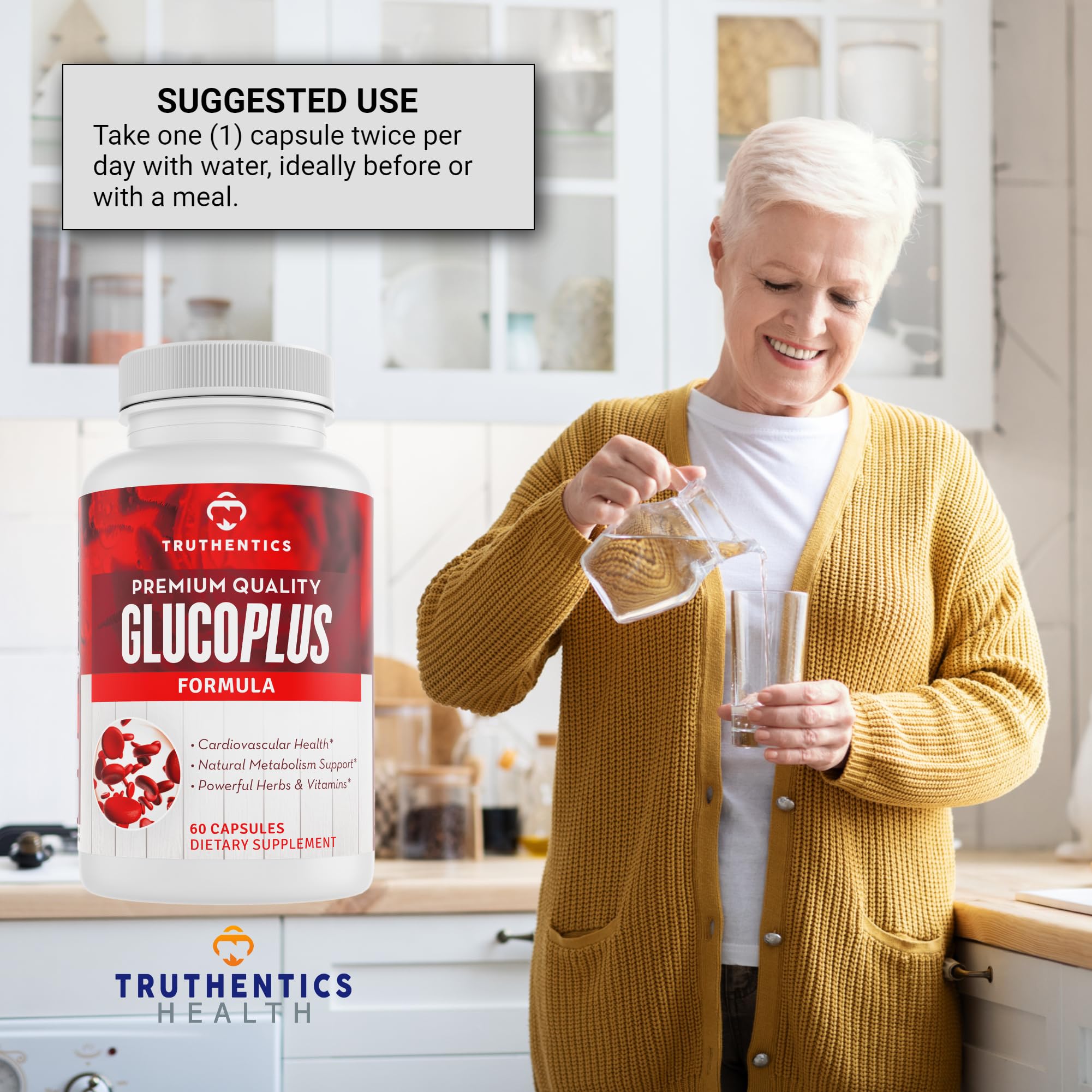 TRUTHENTICS GlucoPlus - 20 Herbs, Vitamins & Minerals with Cinnamon, Chromium, Vanadium, Bitter Melon, Alpha Lipoic Acid, Magnesium - Gluten Free, Non-GMO - 60 Capsules TRUTHENTICS uk supplements