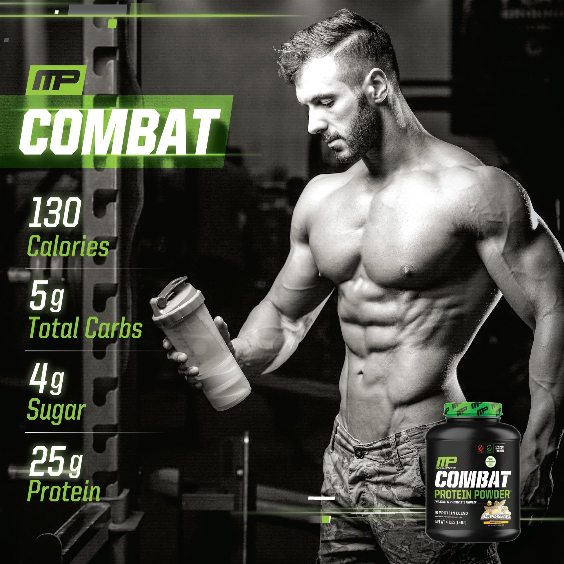 MusclePharm Combat Protein Powder, Banana Cream - 4 lb - Gluten Free - 52 Servings Muscle Pharm uk supplements