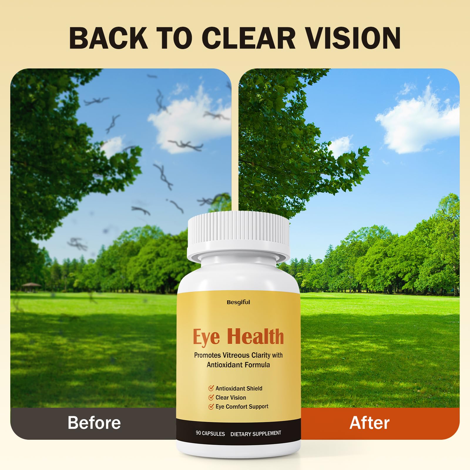 Besgiful Eye Supplement for Vitreous Health, Promotes Clear Vision, Improves Eye Strain & Dryness, Reduces Squiggly Lines, Eye Degeneration, Clear Eye Support, 90 Vegan Capsules Besgiful uk supplements