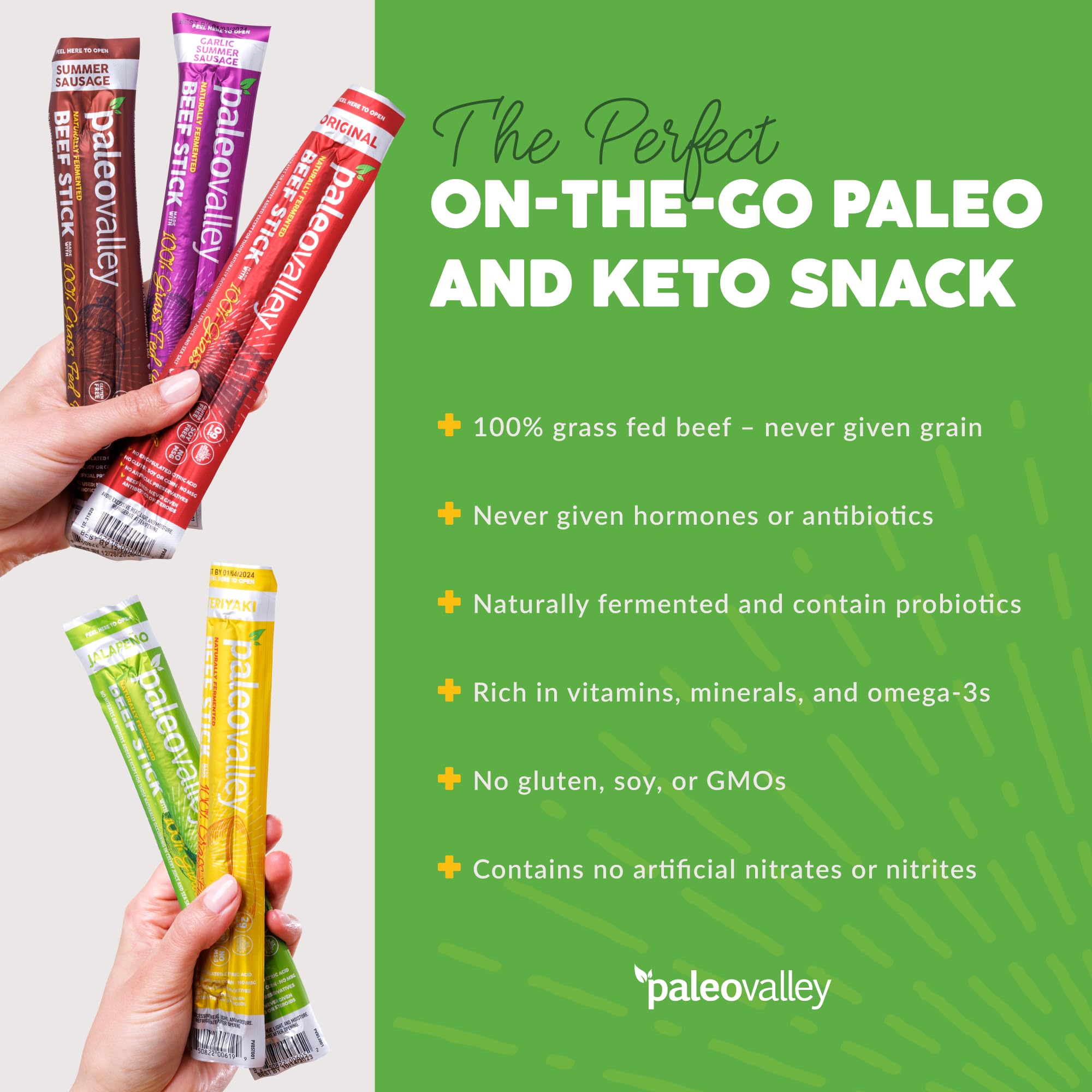 Paleovalley 100% Grass Fed Beef Sticks - Delicious Gluten Free Beef Snack - High Protein Keto Friendly, 50 Count Variety Pack Paleovalley uk supplements