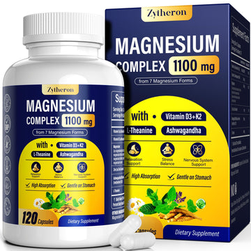 Magnesium Complex for Women & Men 1100mg, 7-in-1 Magnesium Supplement with Ashwagandha & L-Theanine for Calm & Sleep Support, High Absorption, Vegan 120 Capsules Zytheron uk supplements