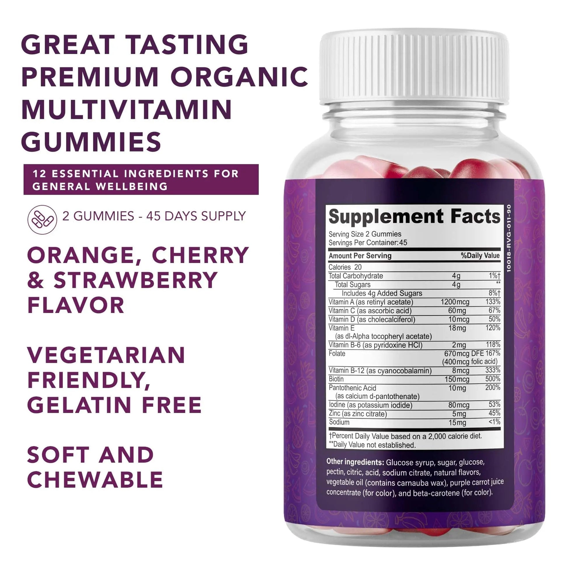 Complete Multivitamin Gummies for Adults – All-in-One Blend of Vitamin A B C D E Zinc and Biotin - Adult Vitamin Gummy for Energy and Immunity PLANT.O NUTRITION uk supplements