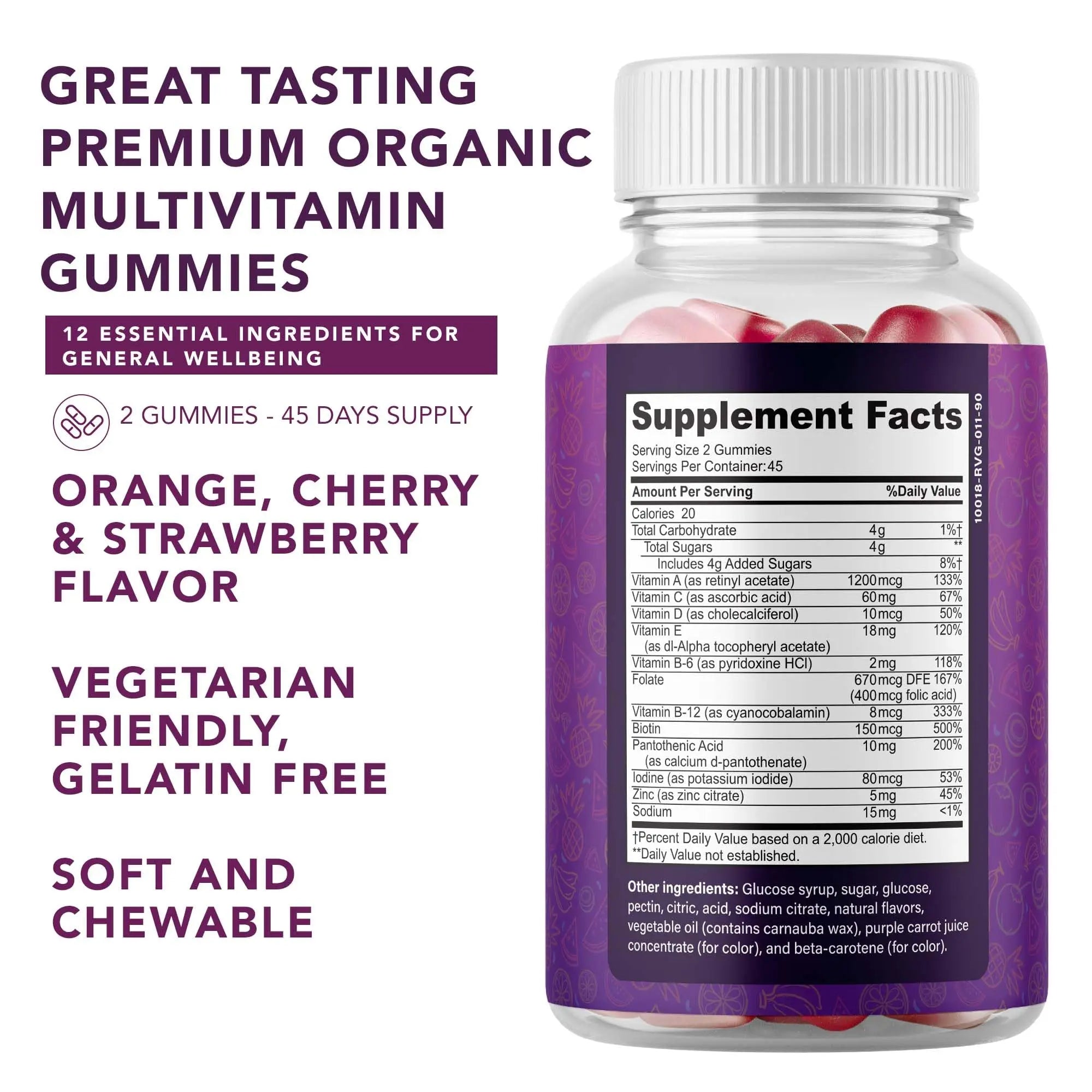 Complete Multivitamin Gummies for Adults – All-in-One Blend of Vitamin A B C D E Zinc and Biotin - Adult Vitamin Gummy for Energy and Immunity PLANT.O NUTRITION uk supplements