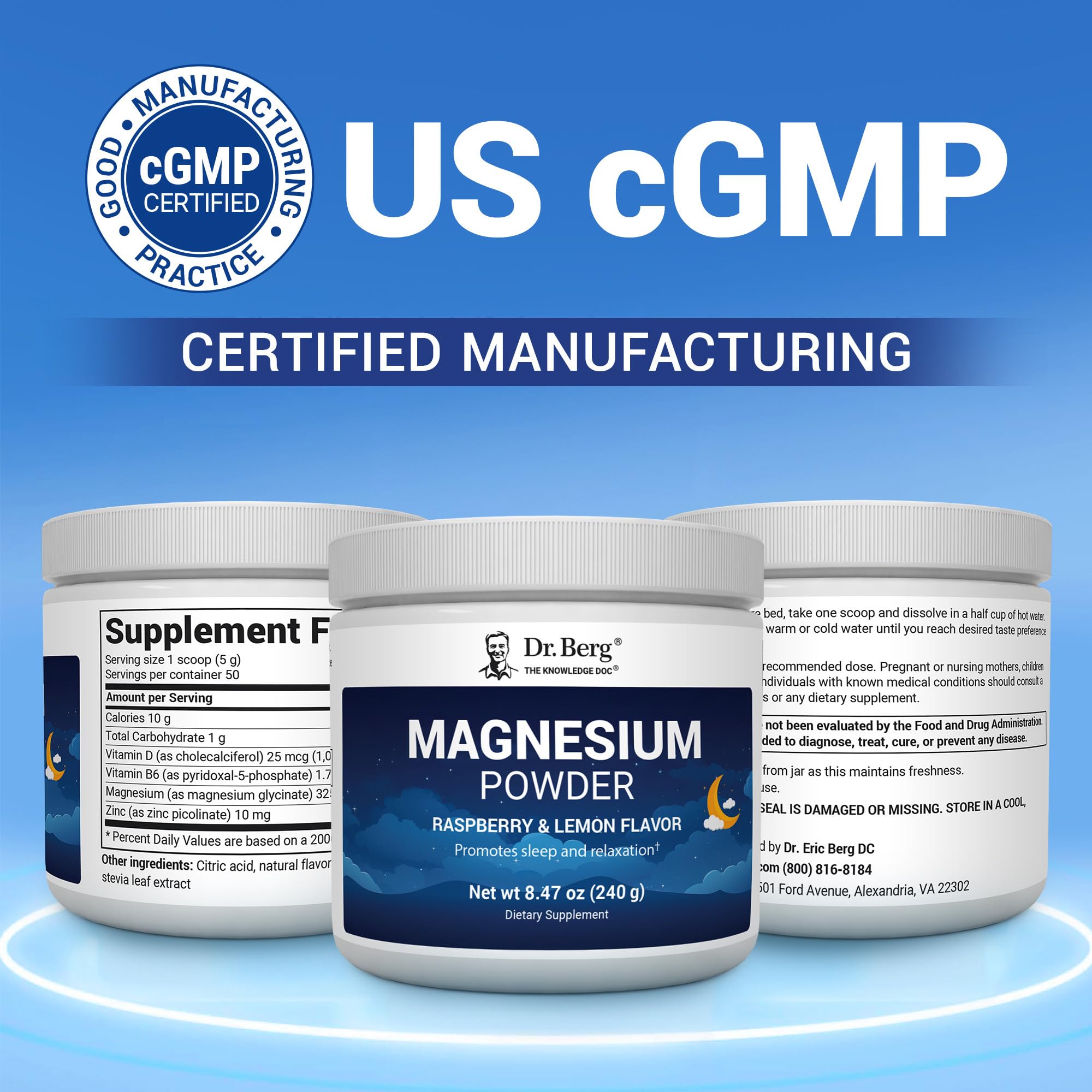 Dr. Berg Magnesium Glycinate Powder for Sleep, Relaxation, & Stress Relief - Now Includes Vitamin D3 & Zinc - Delicious Raspberry & Lemon Flavor (50 Servings) Magnesium Powder - Magnesium Drink Powder Dr. Berg Nutritionals uk supplements