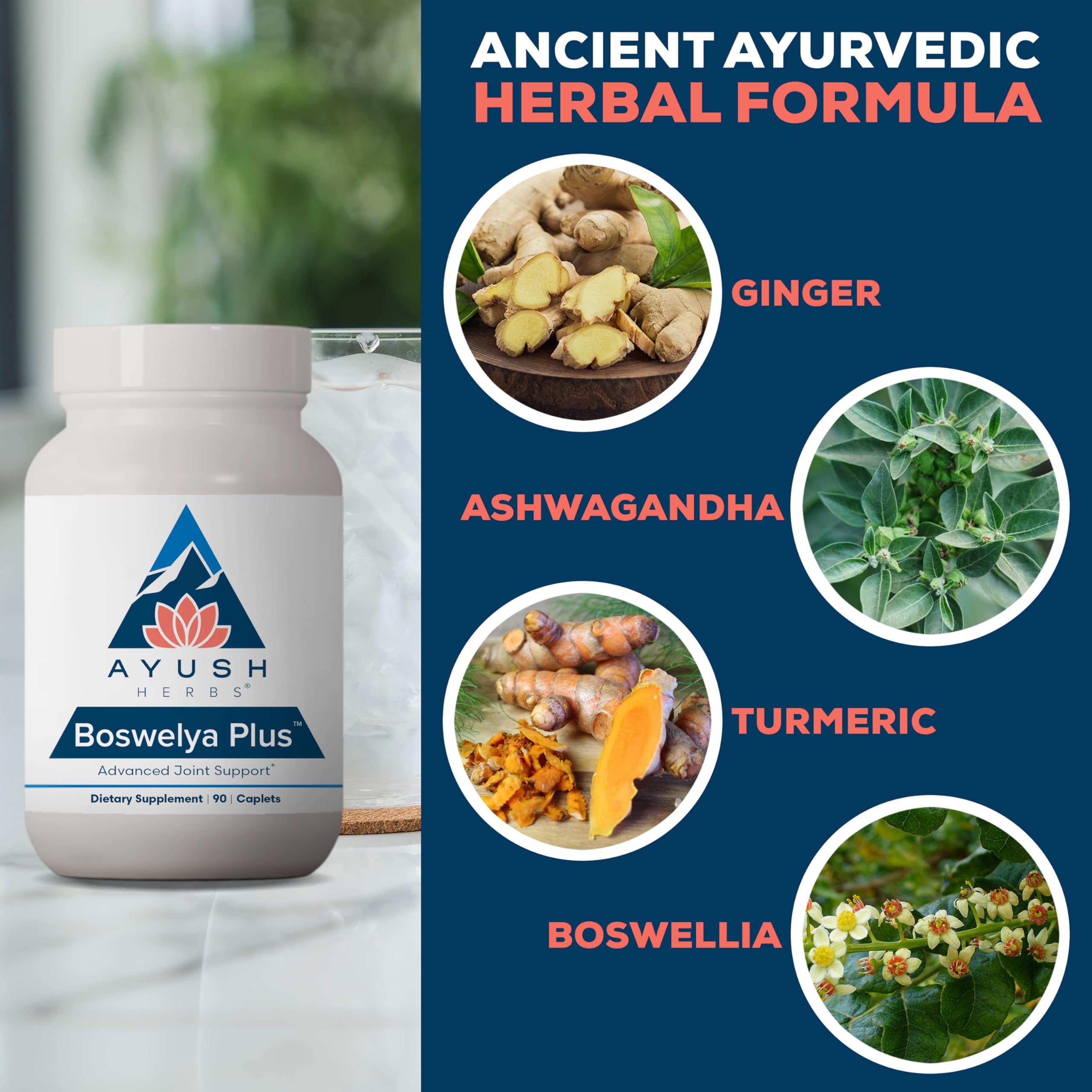 Ayush Herbs Boswelya Plus - Glucosamine Chondroitin Joint Support Supplement, Turmeric Muscle Support for Men & Women, Joint Care with Curcumin - 90 Vegetarian Capsules (1 Count) Ayush Herbs uk supplements
