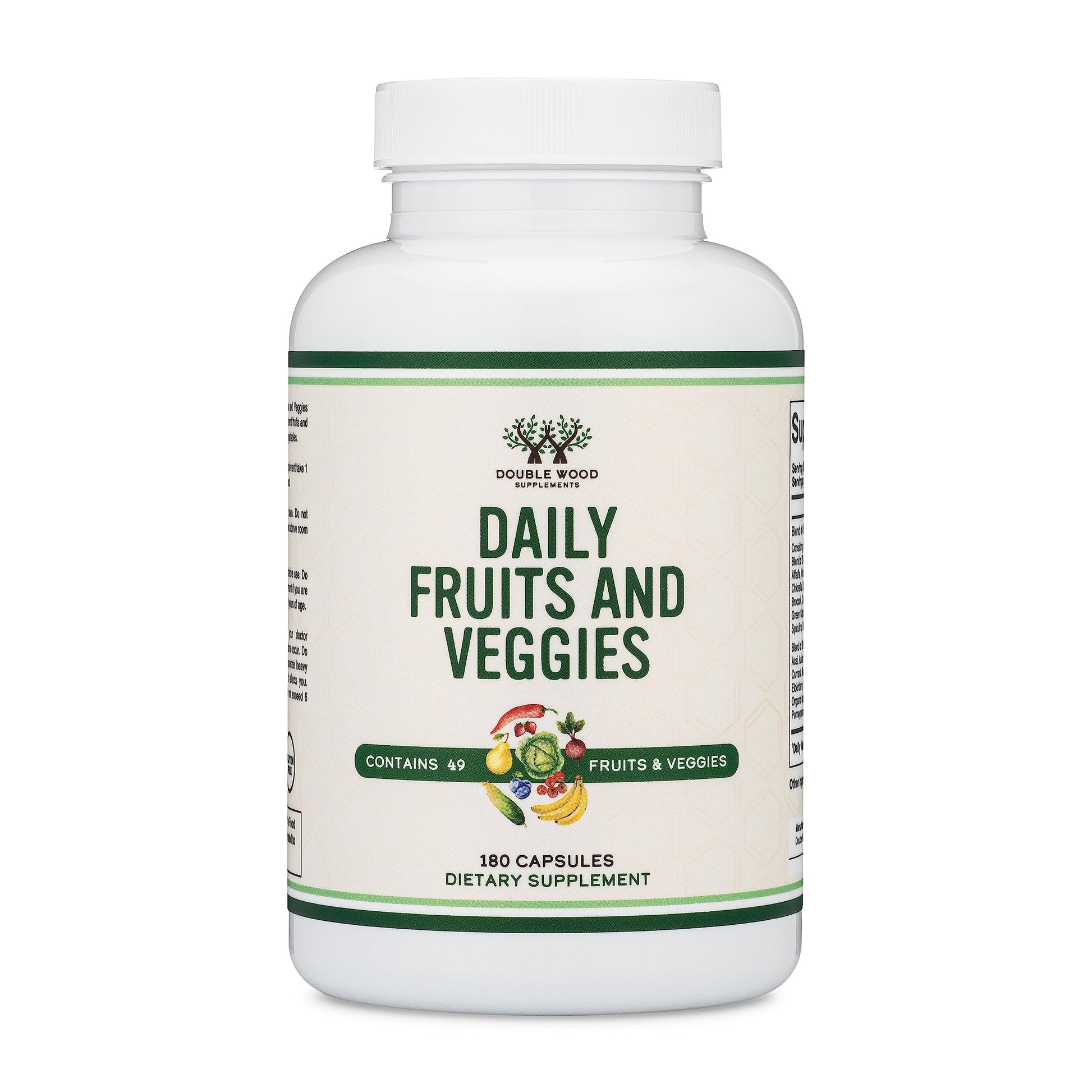Fruits and Veggies Supplement (Daily Blend of 49 Different Fruits and Vegetables, 23 Veggies and 29 Fruits) 1,500mg Servings, 180 Capsules (No Fillers, Vegan Safe, Non-GMO) by Double Wood Double Wood Supplements uk supplements