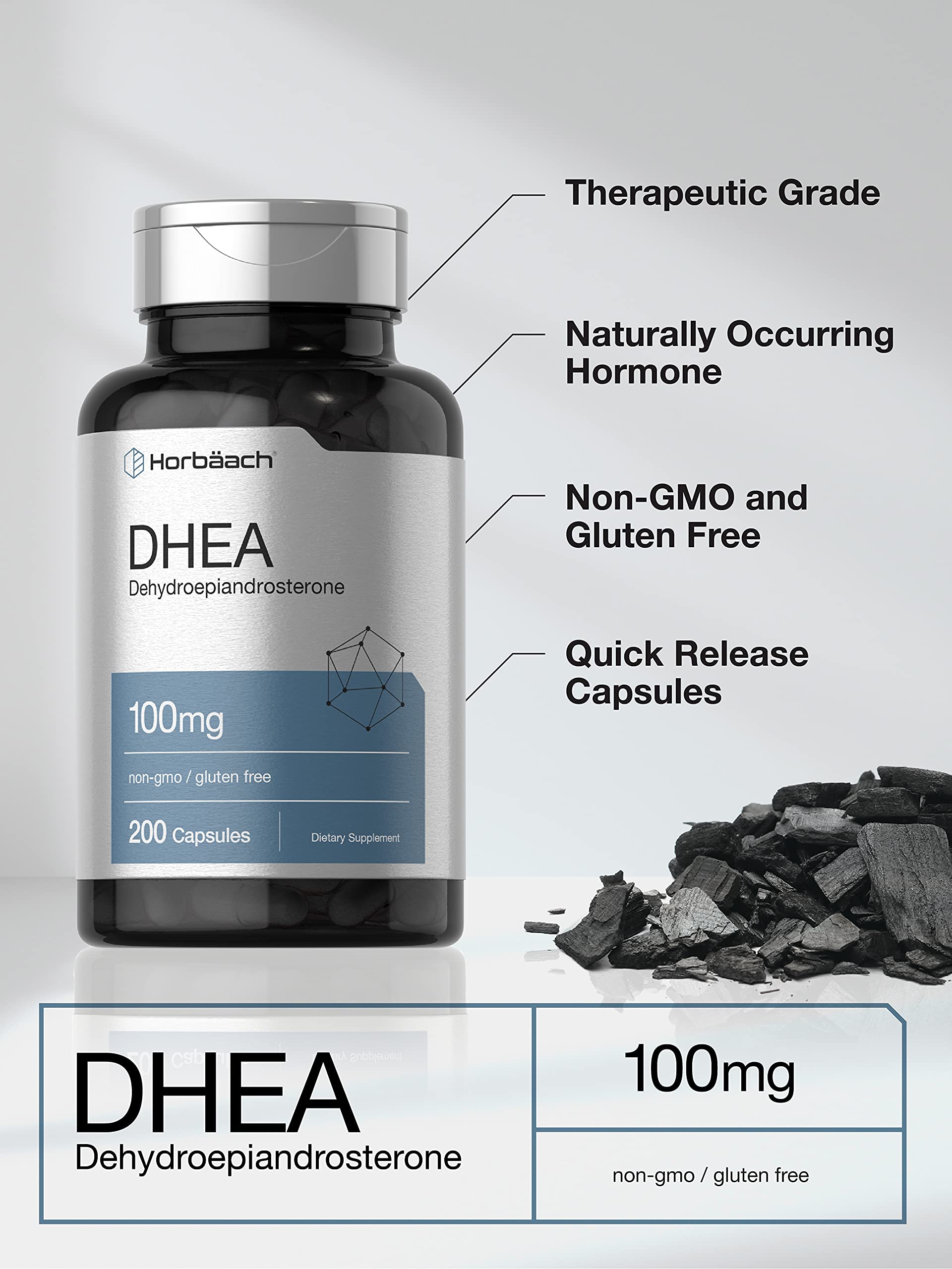 Horbäach DHEA 100mg | 200 Capsules | Supplement for Men and Women | Non-GMO, Gluten Free Horbäach uk supplements