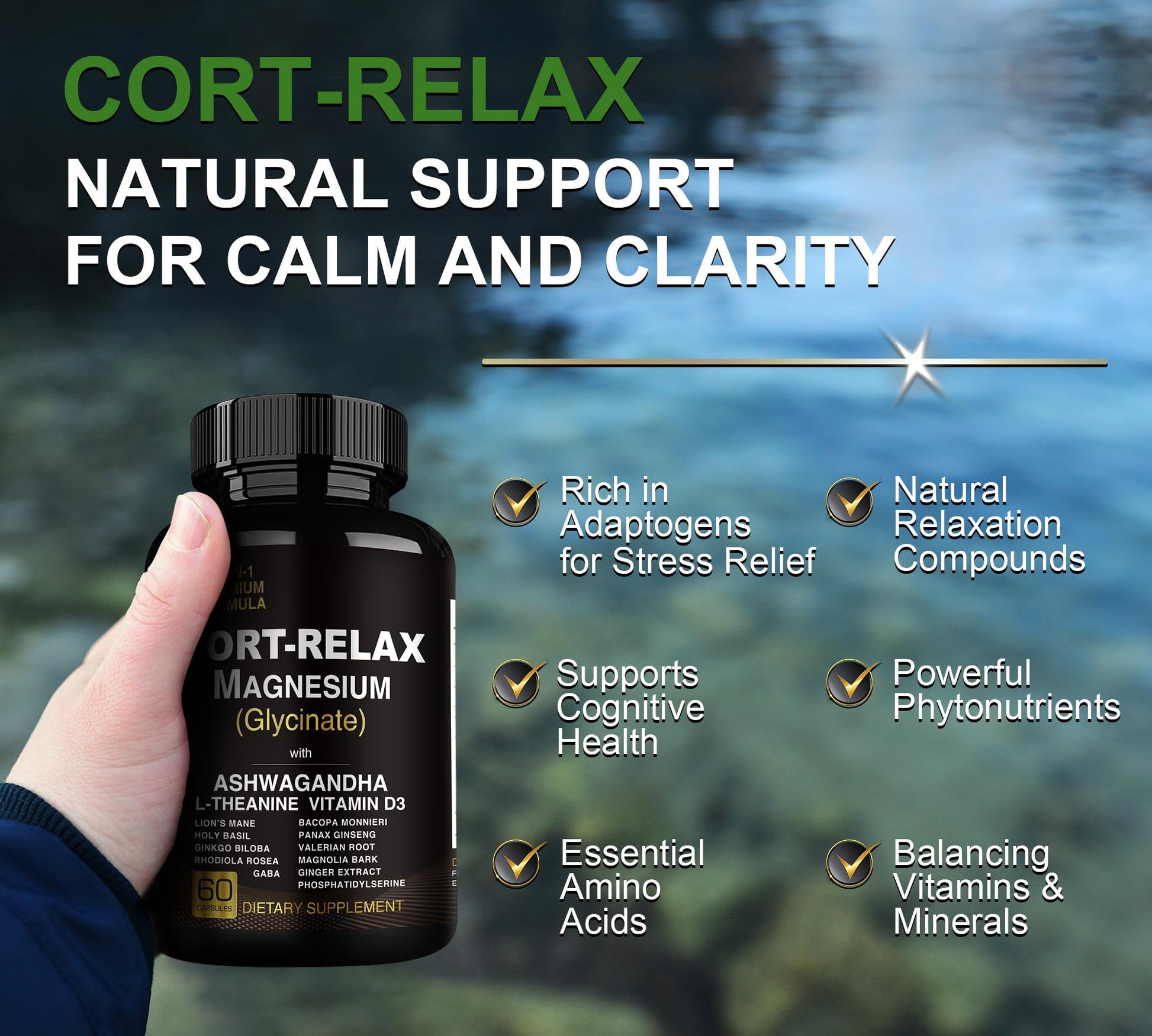 Super Calm Cortisol Supplements for Women & Men with Magnesium Glycinate, Ashwagandha, L-Theanine, Phosphatidylserine, Ginkgo & Lions Mane for Calm, Focus, Mental Clarity, Relaxation, Sleep, Energy DLNIA uk supplements