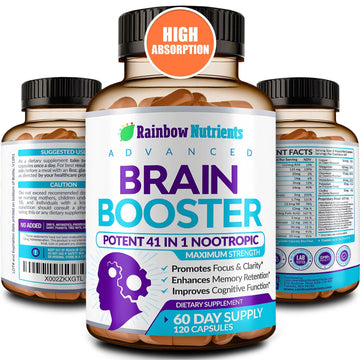 40-in-1 Brain Booster Supplements for Memory, Focus, Clarity, Energy, Performance | Natural Nootropic Brain Support Supplement with DMAE, Bacopa Monnieri & More | For Men & Women | 120 V Capsules Rainbow Nutrients, LLC uk supplements