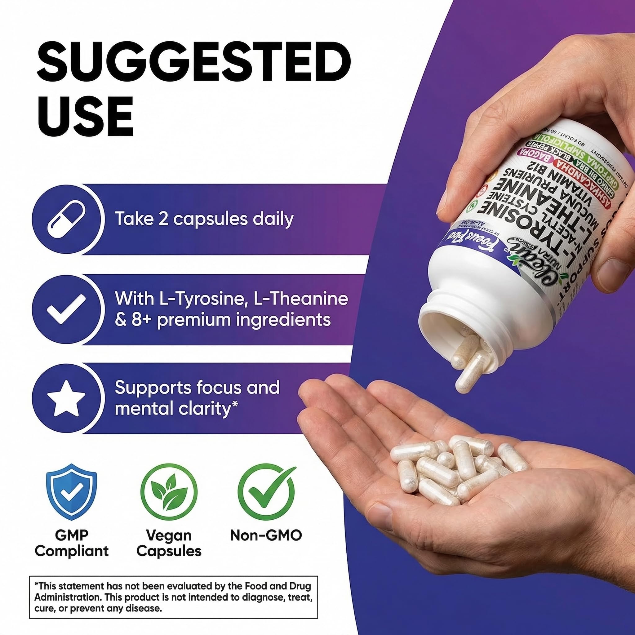 Focus Flow L-Tyrosine Vitamin B C D L-Theanine Ashwagandha Ginkgo Biloba Vitamin B12 Thiamine Black Pepper N-Acetylcysteine Mucuna Pruriens 90 Count Capsules by Clean Nutra Clean Nutraceuticals uk supplements