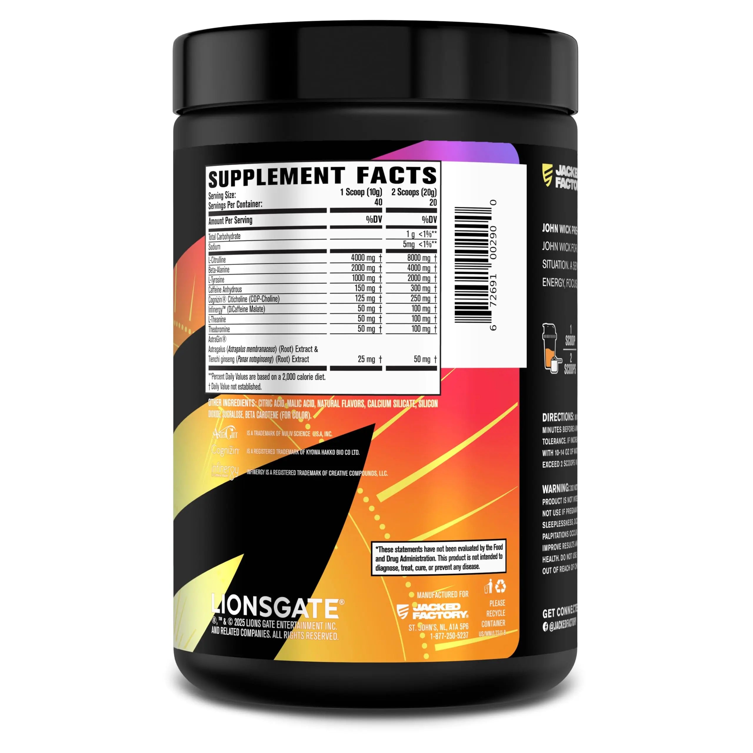 Jacked Factory X John Wick - Wick Mode Pre Workout Powder - Intense Energy, Battle-Ready Focus, Unstoppable Commitment, and Sheer Will Jacked Factory uk supplements
