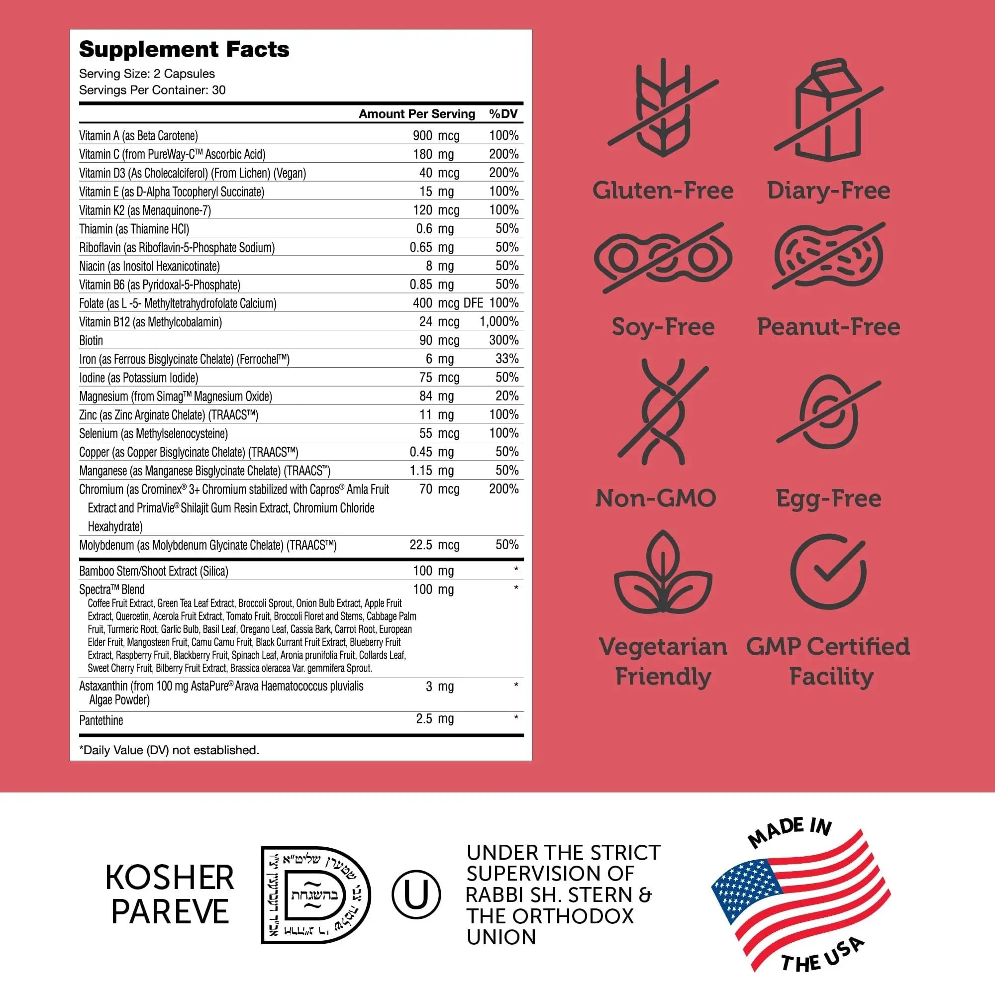 Zahler Multivitamin Beauty + Skin Hair and Nails Support, Multivitamin for Women and Men with Iron, Certified Kosher, 60 Capsules Zahler uk supplements