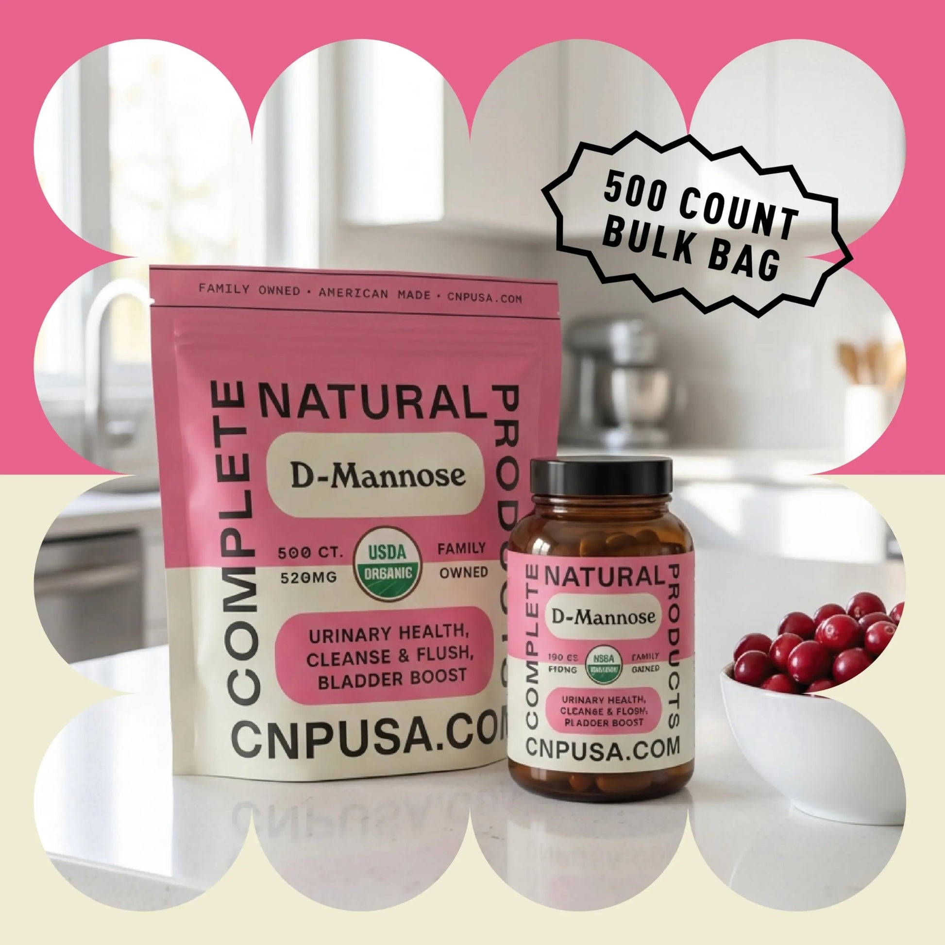 D Mannose 520mg Capsules - Organic D Mannose Supplement for UT Support, Urinary Tract Bladder Health Pills, Plant Based Formula, Vegan Non GMO, No Fillers, 500 Capsule Count Made USA Certified Kosher Complete Natural Products uk supplements