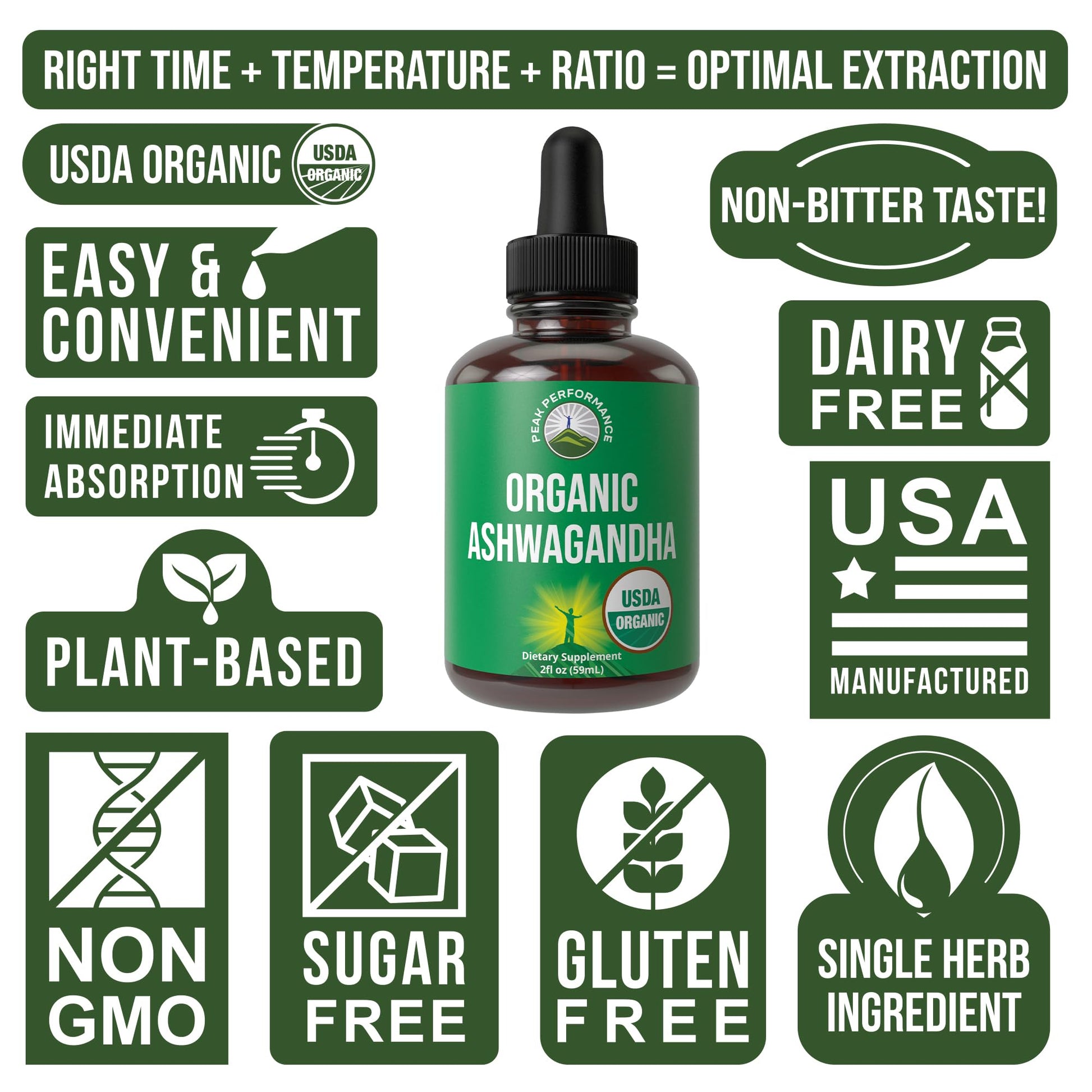 Ashwagandha Liquid Drops. USDA Organic Vegan Supplement. Extra Strength Ashwagandha Root Extract for Women, Men, Kids. with Adaptogens. Zero Sugar, Organic, Gluten Free Tincture Supplements. Peak Performance uk supplements