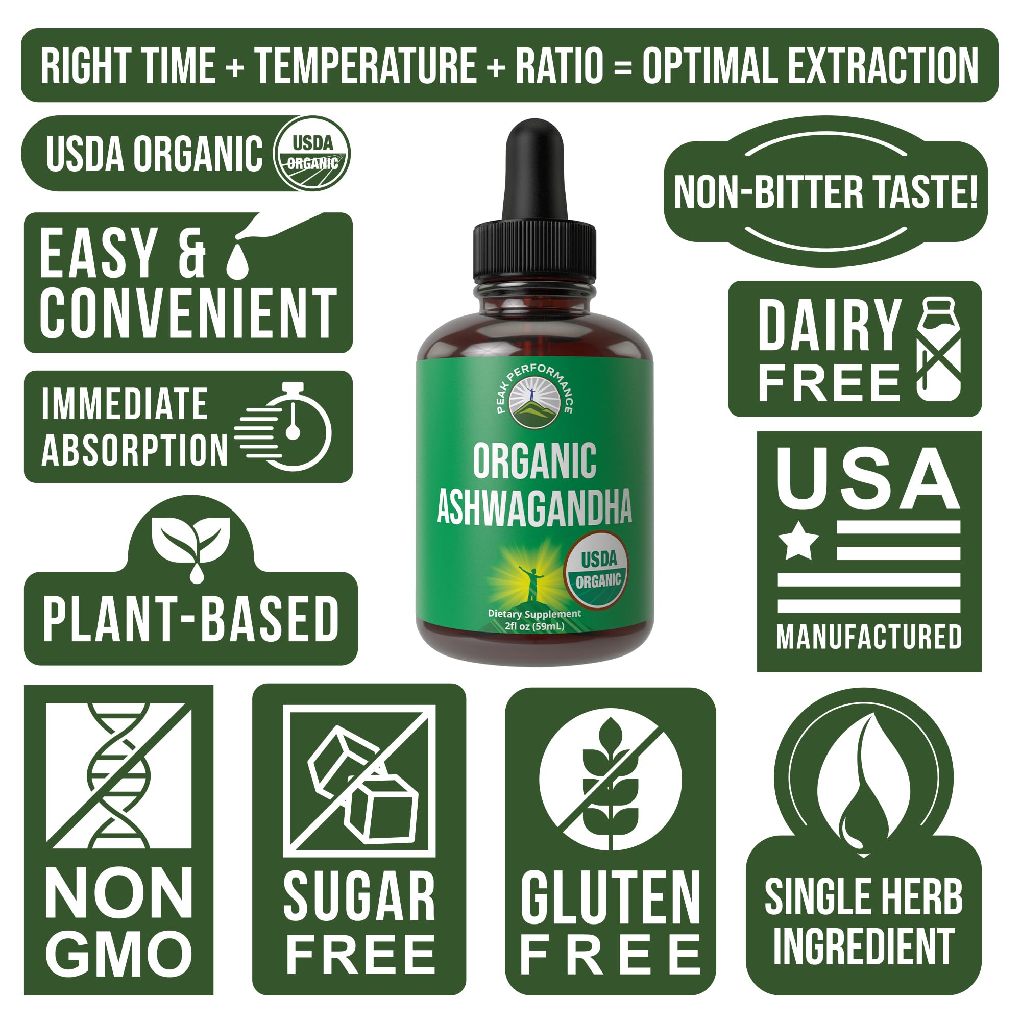 Ashwagandha Liquid Drops. USDA Organic Vegan Supplement. Extra Strength Ashwagandha Root Extract for Women, Men, Kids. with Adaptogens. Zero Sugar, Organic, Gluten Free Tincture Supplements. Peak Performance uk supplements