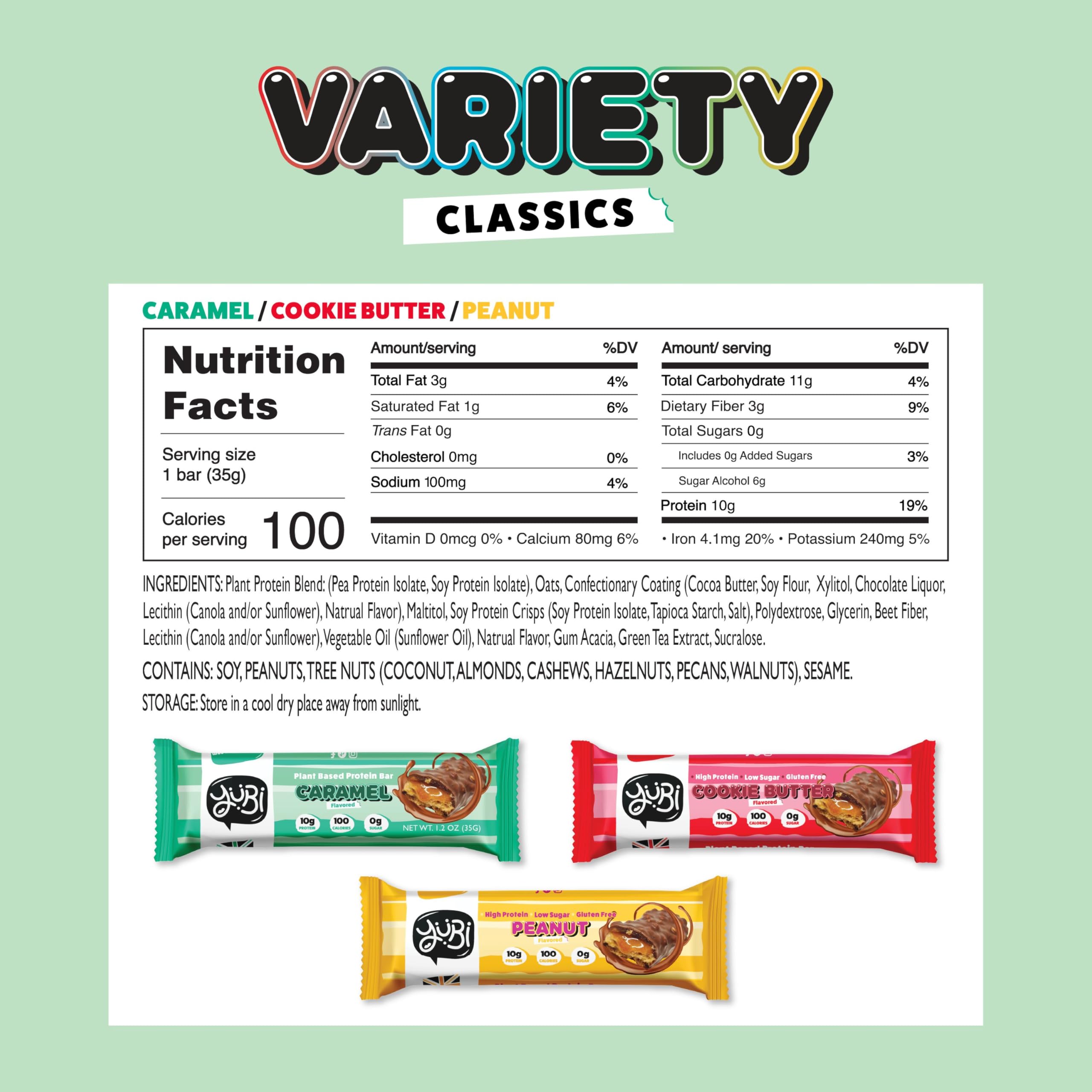 YuBi Bars - Protein Bars - 12 Bar Variety Pack - 100 Calories, 10g of Protein, Low Sugar, Low Carb, Palm Oil Free/Non-GMO, Gluten Free, Dairy Free, Healthy Snack, Non-GMO - 14.8oz (12 Pack, Variety Box) Yubi Bar uk supplements