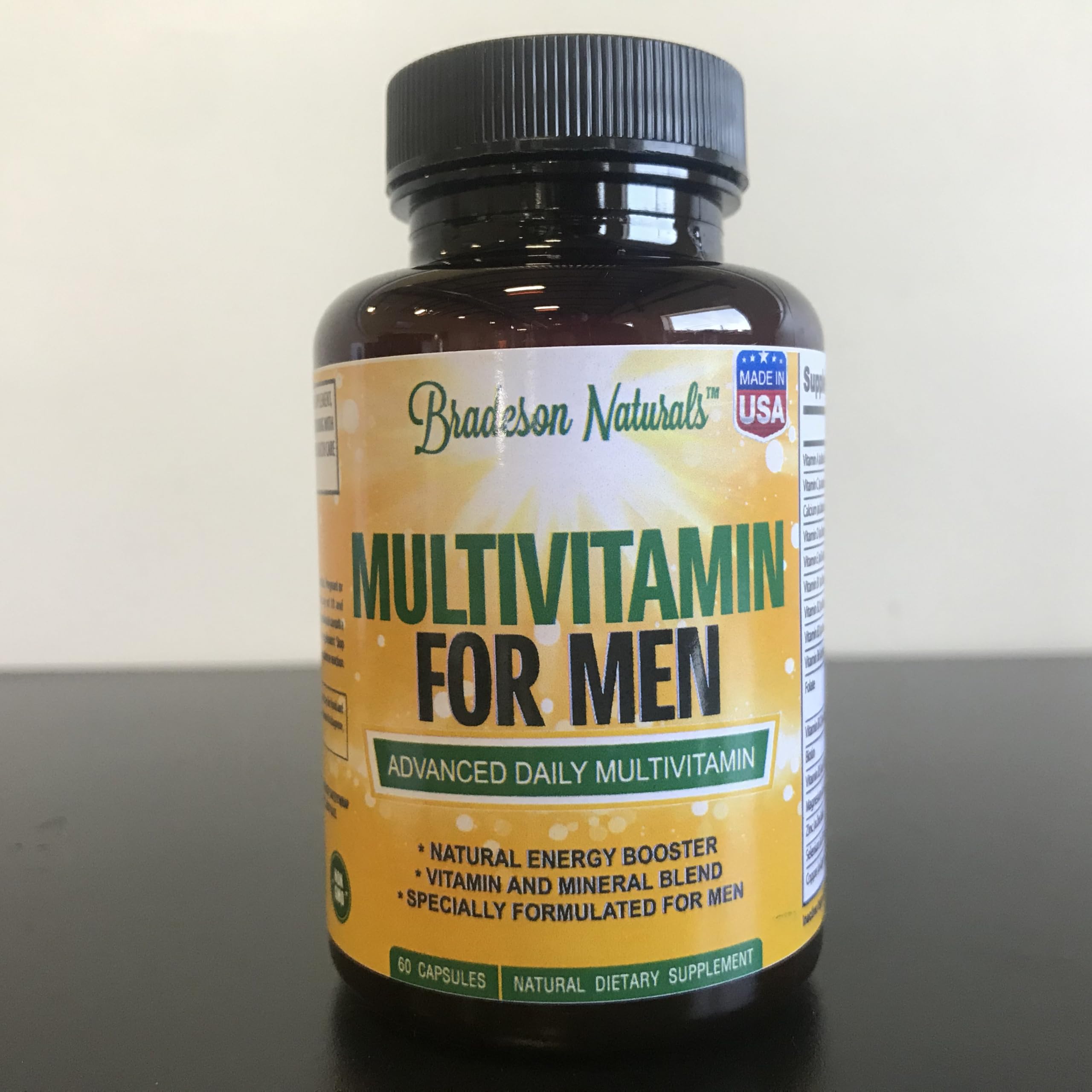 Bradeson Naturals Men's Multivitamin Supplement for Energy, Focus and Performance. Mens Vitamins A, C, D, E & B12, Zinc, Calcium, Magnesium & More. Multi Vitamin 60 Capsules Made in The USA Bradeson Naturals uk supplements