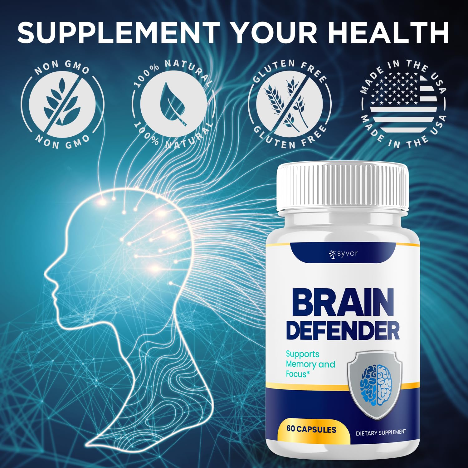 (2 Pack) Brain Defender Supplement Pills, Official Brain Defender Advanced Formula Nootropic Capsules, All Natural Health and Wellness Support Formula Maximum Strength Braindefender (120 Capsules) Syvor uk supplements