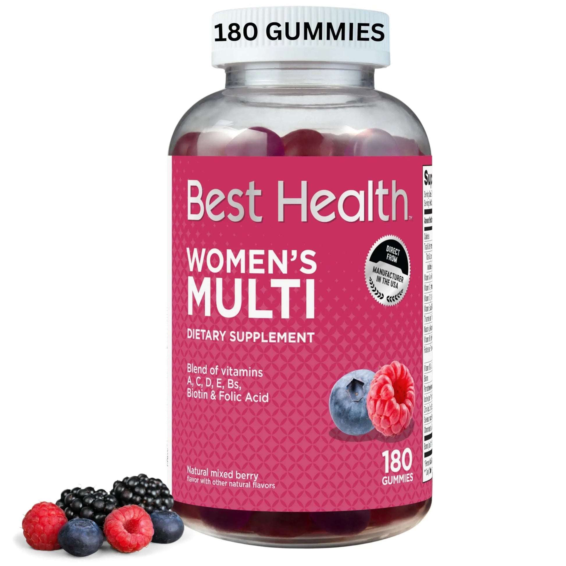 Best Health Women’s Multivitamin Gummies, Multivitamin for Women with Biotin, Folic Acid, Vitamins A,C,D,E,Natural Mixed Berry Flavor (180ct) Best Health uk supplements