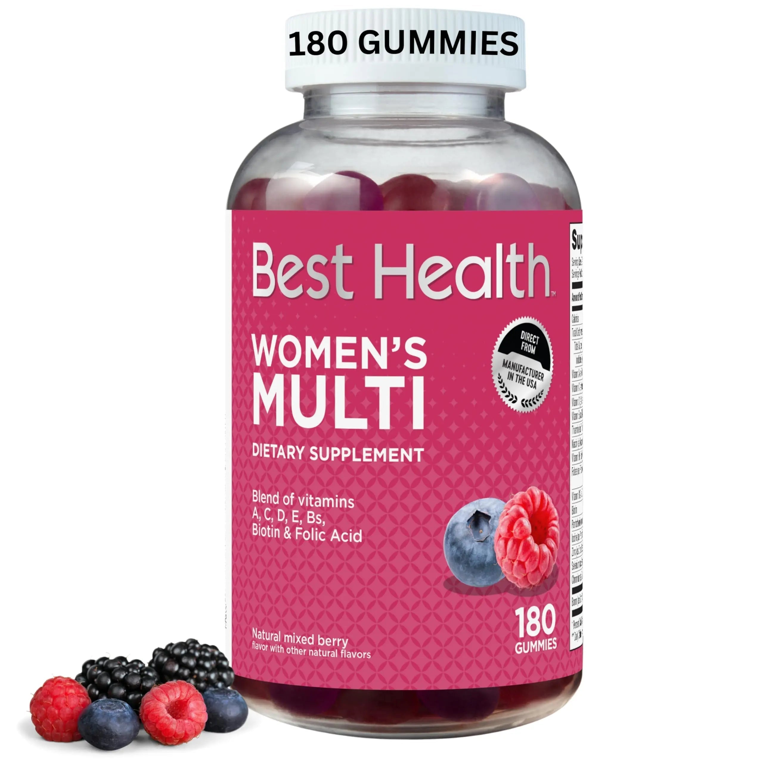 Best Health Women’s Multivitamin Gummies, Multivitamin for Women with Biotin, Folic Acid, Vitamins A,C,D,E,Natural Mixed Berry Flavor (180ct) Best Health uk supplements