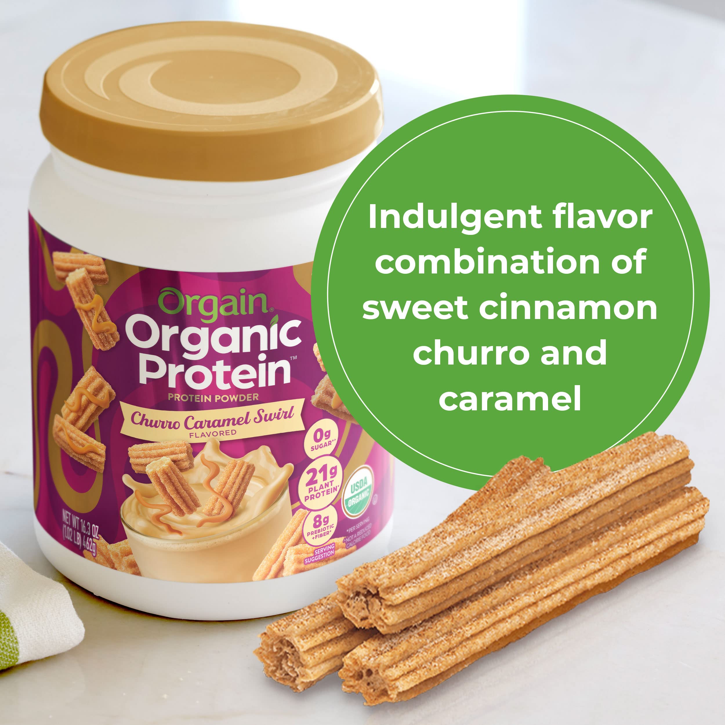 Orgain Organic Vegan Protein Powder, Churro Caramel Swirl - 21g Plant Based Protein Orgain uk supplements