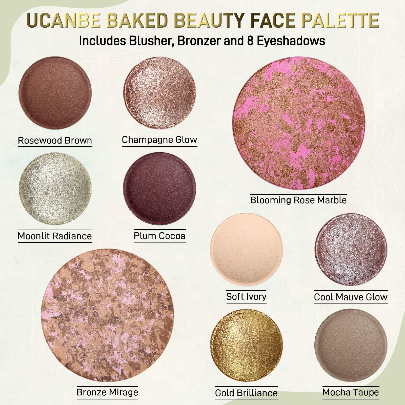 UCANBE Full Size Baked Makeup Palette Set - Include Blush, Bronzer, 8 Eyeshadows & Brushes, Pigmented All-in-One Face & Eye Compact Powder Beauty Holiday Gift Kit for Starter & Pros, Travel Friendly UCANBE uk supplements