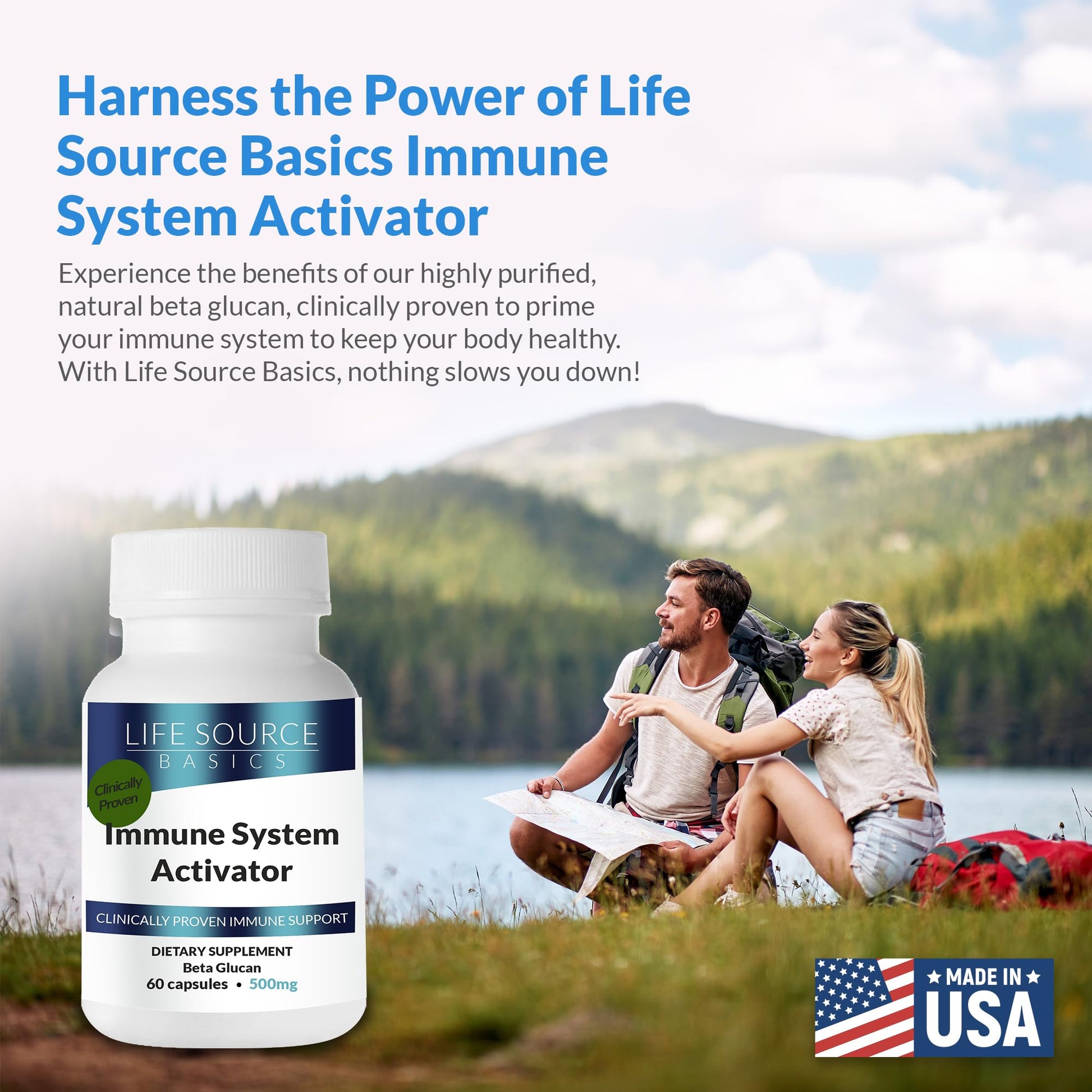 Life Source Basics Immune System Support Activator - High Purity Beta 1,3/1,6 Glucan - Immunity and Vitamin Supplement Non-GMO & Vegan Friendly for Men & Women, Gluten-Free 500 mg - 60 Capsules L LIFE SOURCE BASICS uk supplements