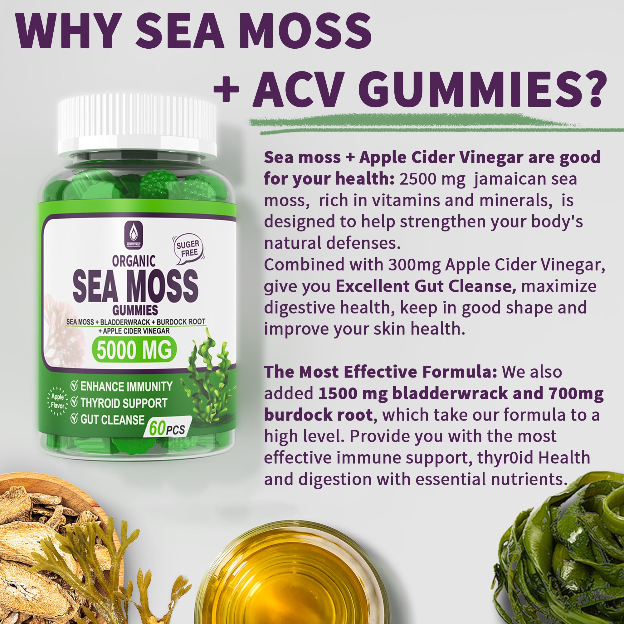 Sea Moss Supplement 5000mg, Sugar Free Sea Moss Gummies, Irish Sea Moss EnvyDeal uk supplements