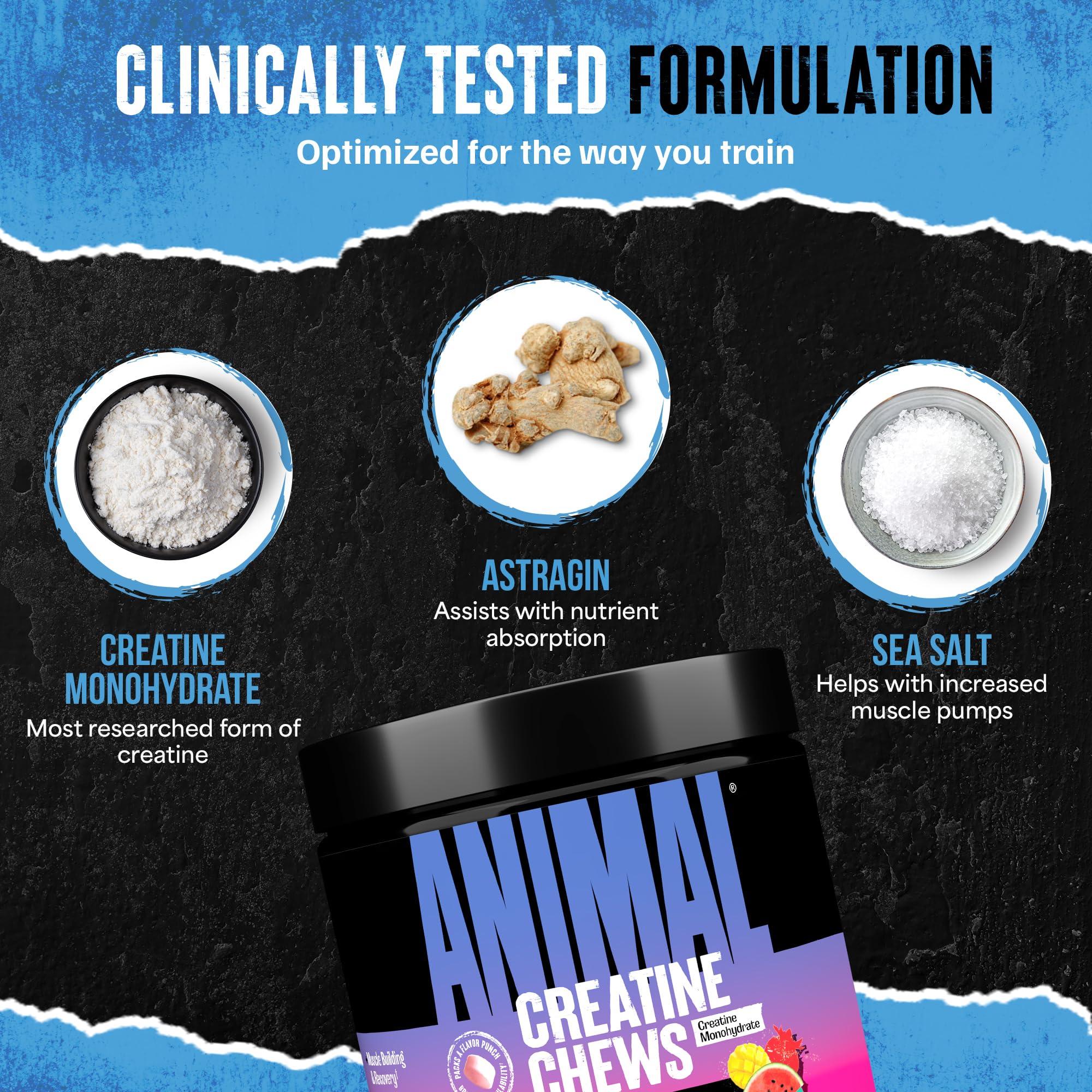 Animal Creatine Chews Tablets - Enhanced Creatine Monohydrate with AstraGin to Improve Absorption, Sea Salt for Added Pumps, Delicious and Convenient Chewable Tablets - Fruit Punch Animal uk supplements