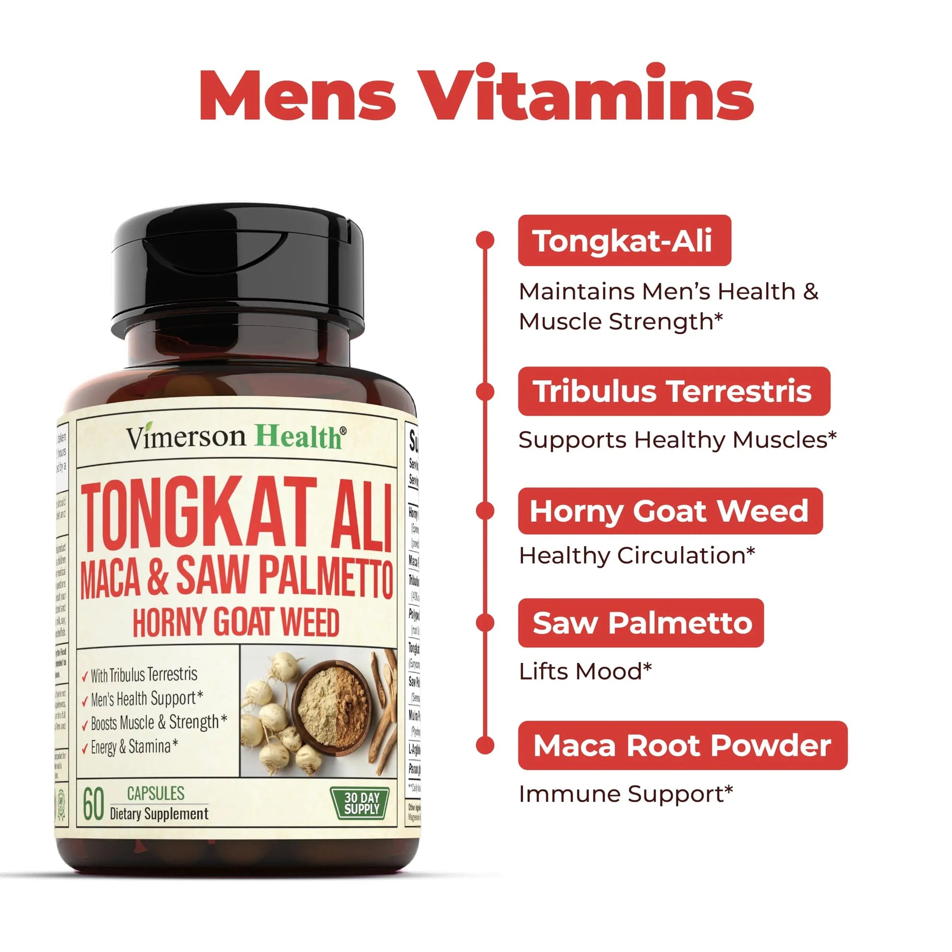 Vimerson Health Multivitamin for Men & Tongkat Ali for Men with Horny Goat Weed, Maca Root Powder, Tribulus Terrestris, Saw Palmetto Extract Vimerson Health uk supplements
