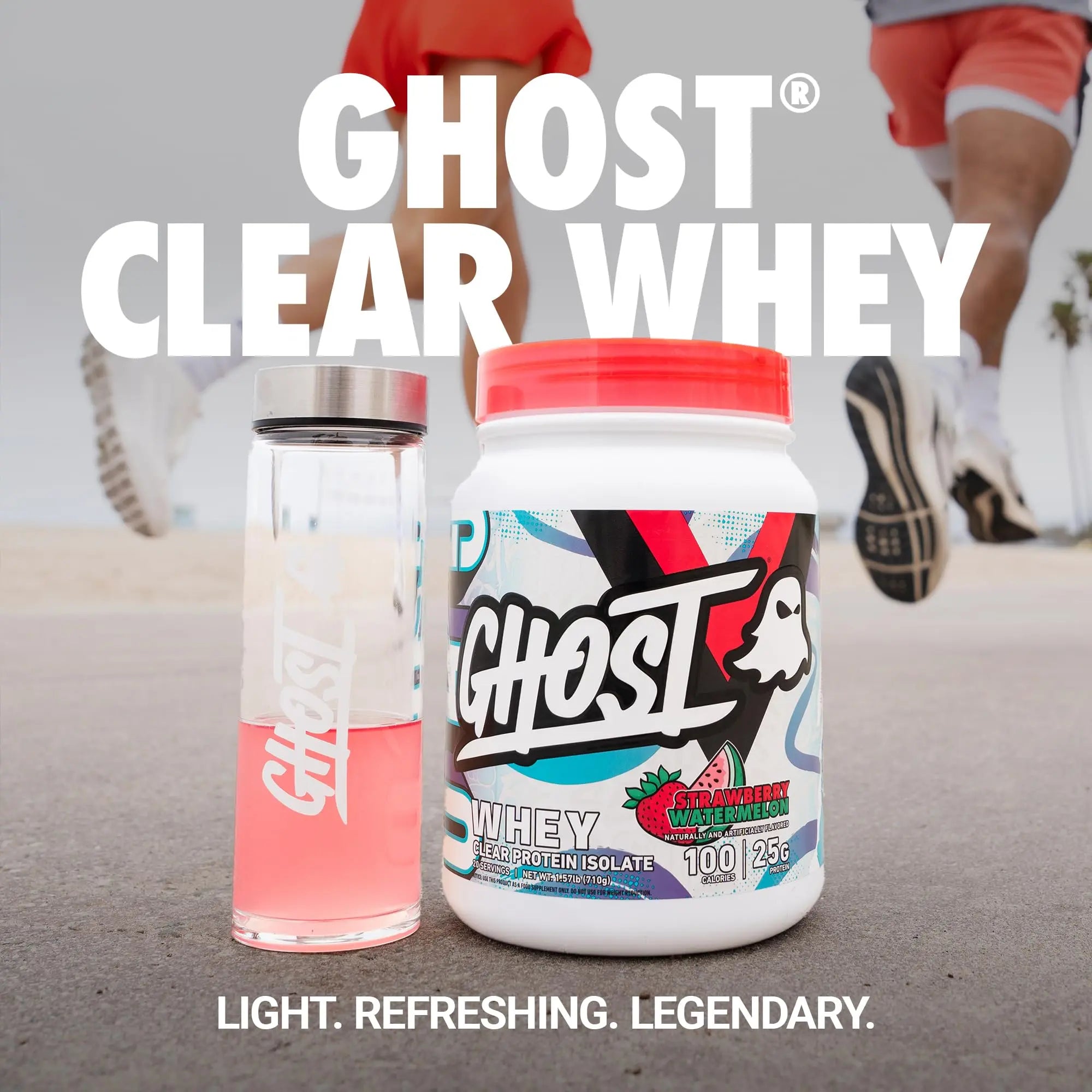 GHOST Clear Whey Isolate Protein Powder, Strawberry Watermelon - 1.57 LB Tub, 25G of Whey Protein - Post Workout Drink for Muscle Gain & Recovery – Sugar Free, Soy Free & Zero Fat, 20 Servings GHOST uk supplements