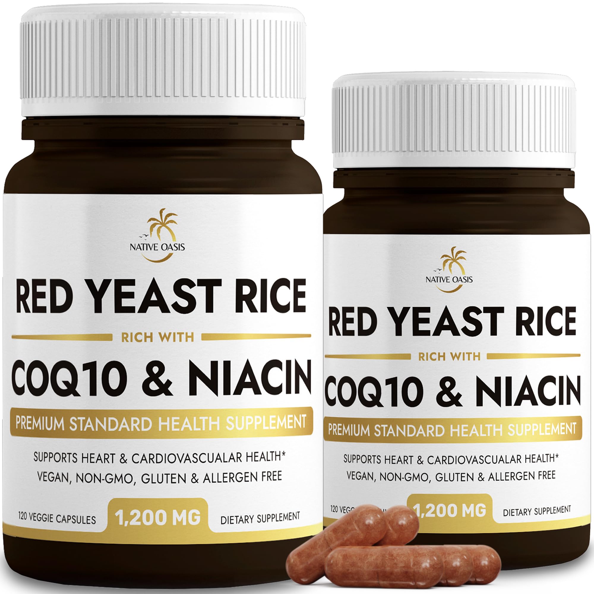 Native Oasis (2 Bottles) Red Yeast Rice 1,200 mg. Capsules Made with CoQ10 and Flush Native Oasis uk supplements