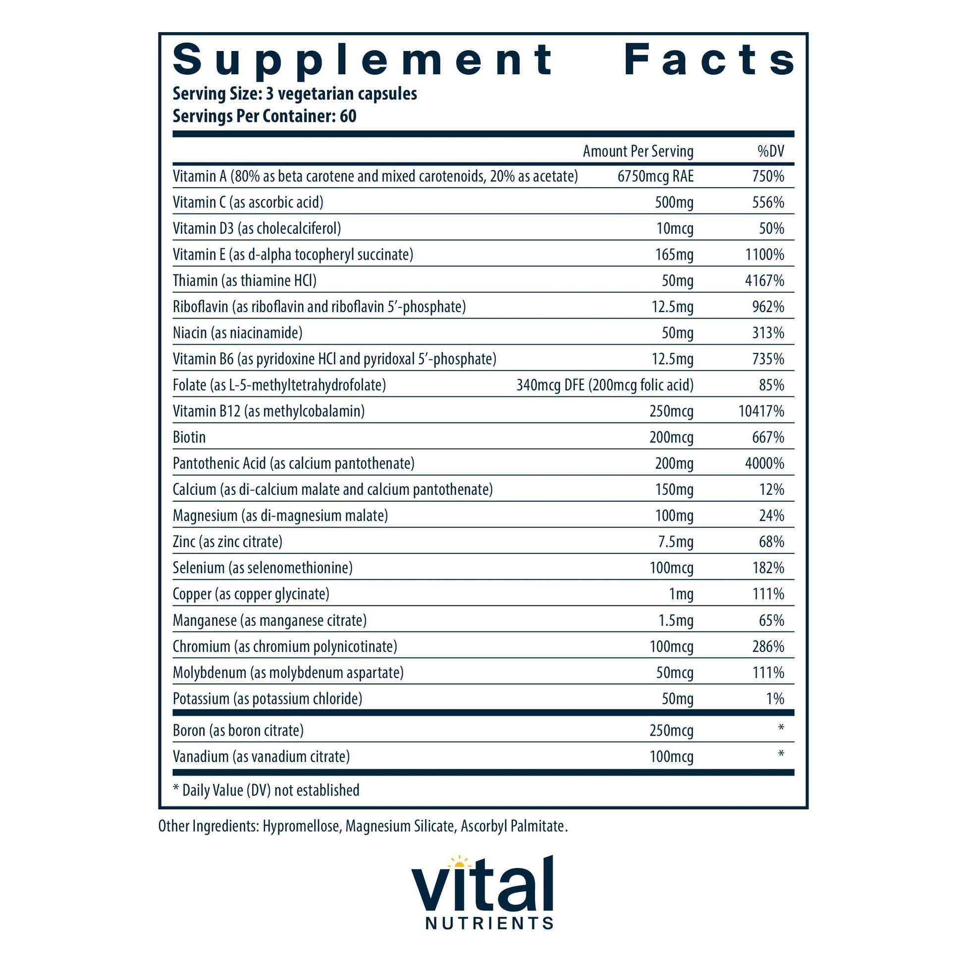 Vital Nutrients Multi-Nutrients (No Iron or Iodine) - Comprehensive Vegetarian Daily Multivitamin and Mineral Formula with Potent Antioxidants* - Gluten, Dairy, Soy Free - Non-GMO - 180 Capsules Vital Nutrients uk supplements