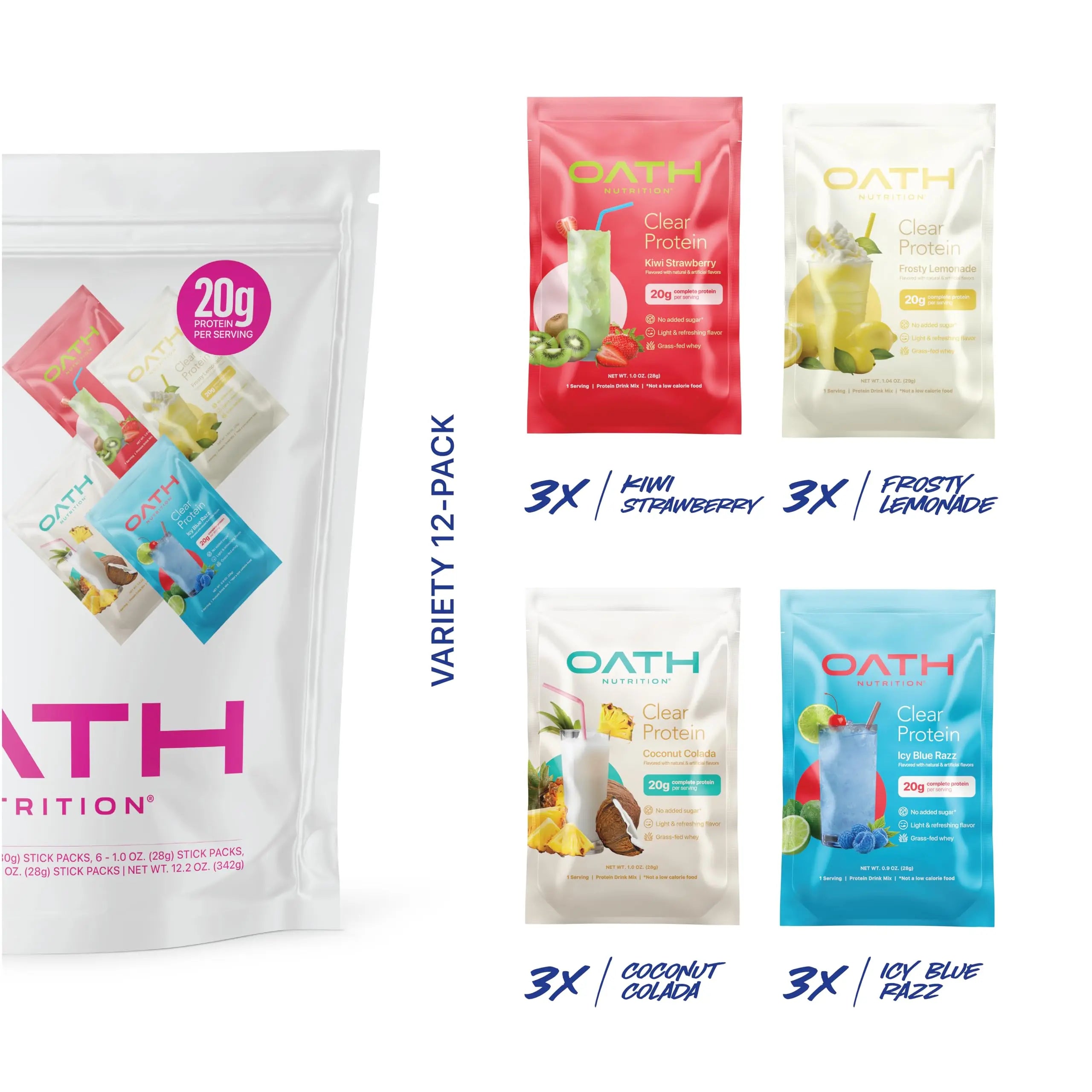 Oath Nutrition Clear Whey Isolate Protein Powder Variety Pack, 12 Pack OATH NUTRITION uk supplements