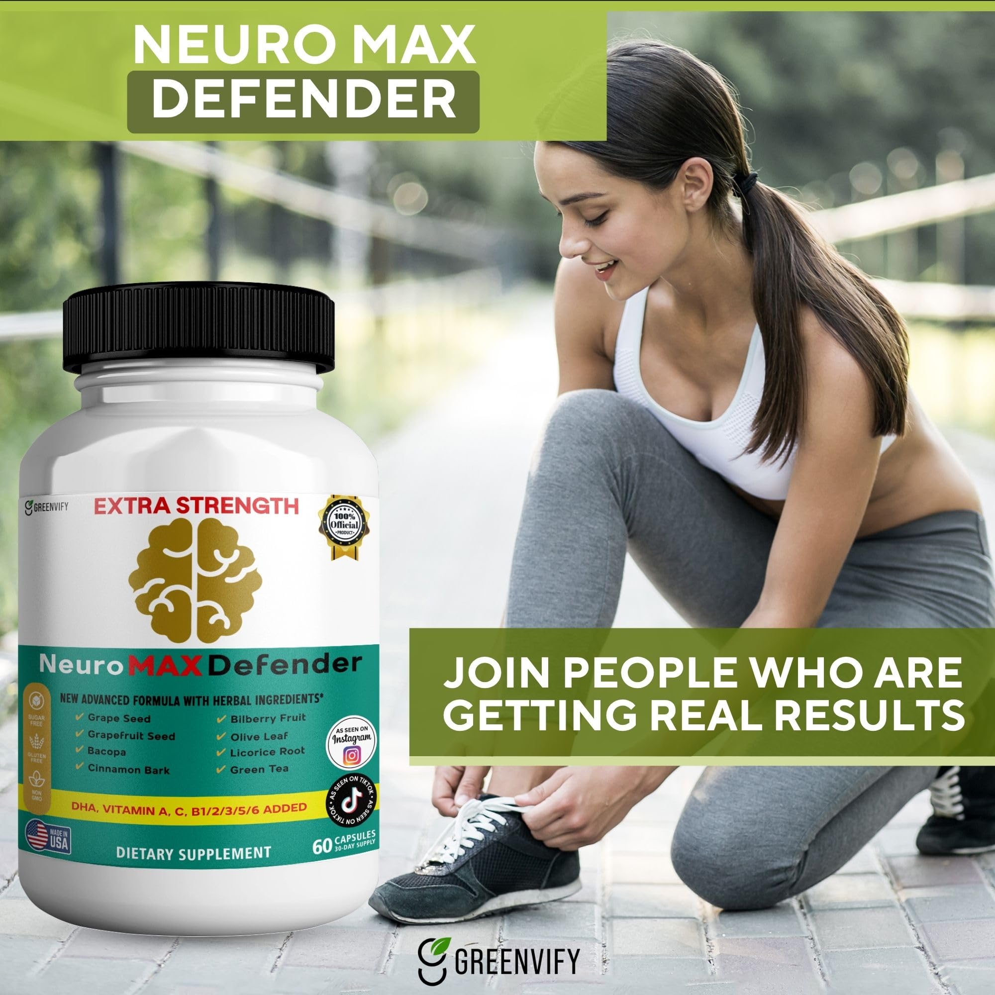 GREENVIFY NeuroMAX Defender Extra Strength Brain Support Supplement with Herbal Blend, 60 Capsules, DHA, B12, Vitamins A C D E, Selenium, 30-Day Supply (1) GREENVIFY uk supplements