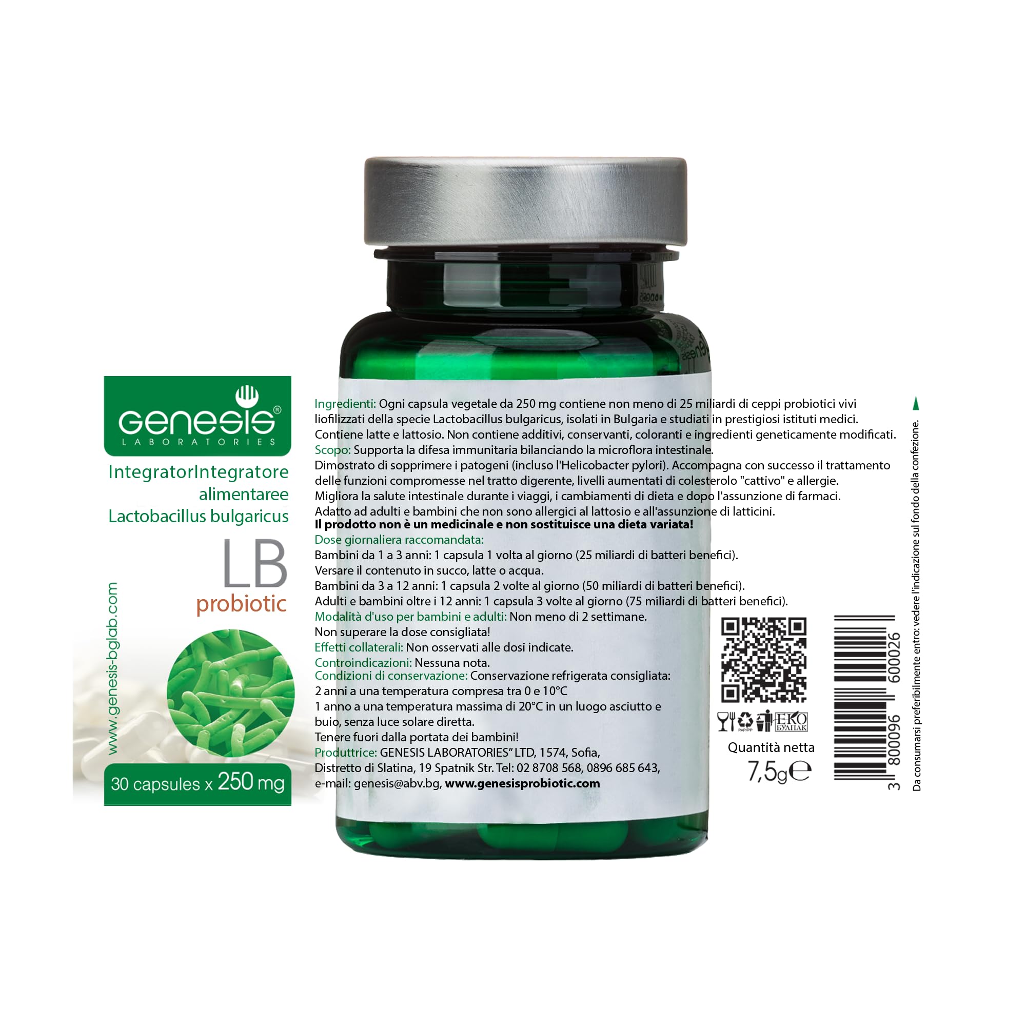 Probiotic Lactobacillus Supplement 30 Capsules with Lactobacillus Bulgaricus 250 mg Probiotic Digestive Immune Support Gut Health Probiotics for Digestive Health Anti Bloating Genesis LABORATORIES uk supplements