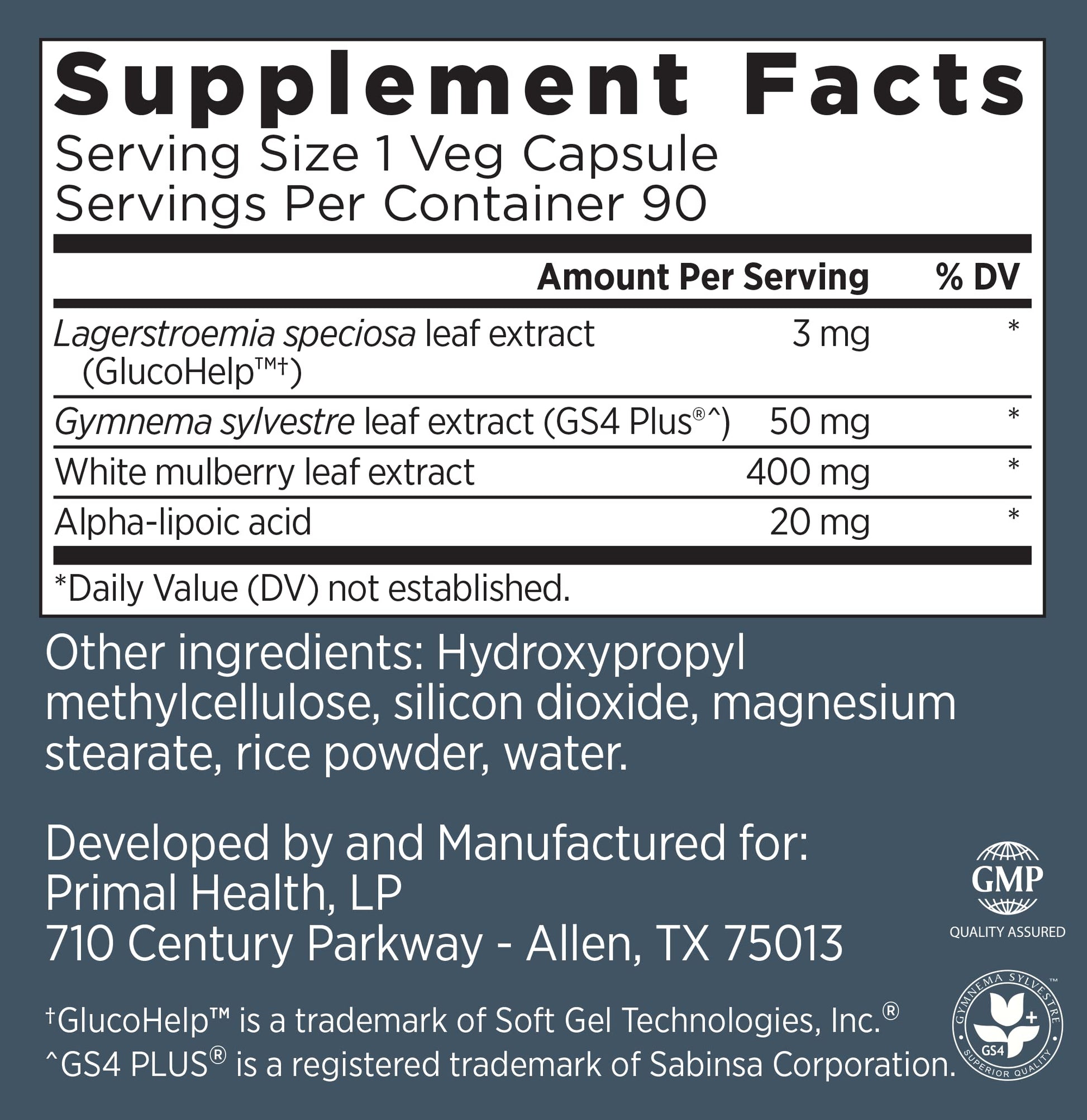 Primal Labs GlucoBurn Support Supplement with White Mulberry Leaf Extract and Alpha Lipoic Acid, 90 Veg capsules Primal Labs uk supplements