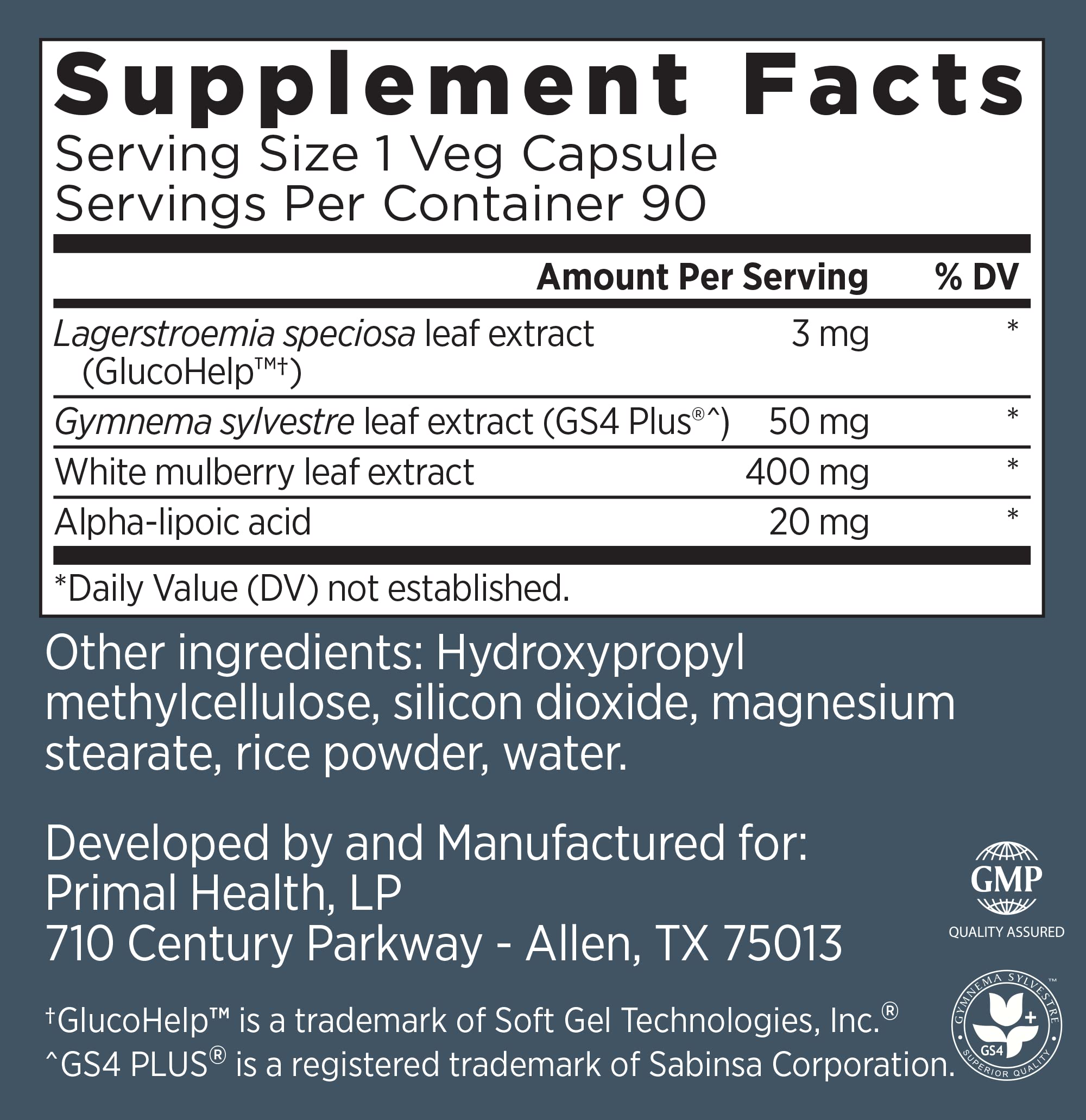 Primal Labs GlucoBurn Support Supplement with White Mulberry Leaf Extract and Alpha Lipoic Acid, 90 Veg capsules Primal Labs uk supplements