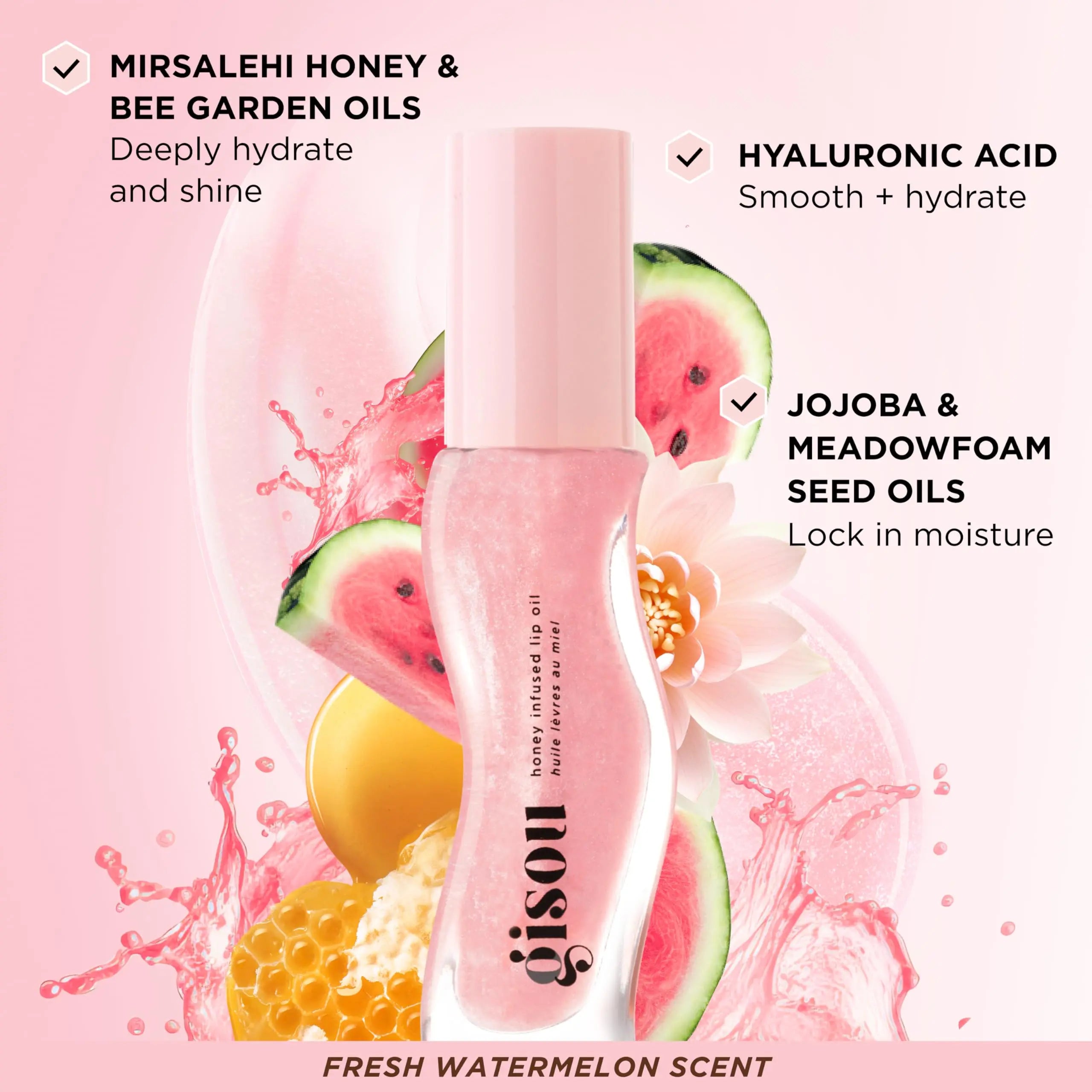 Gisou Honey Infused Hydrating Lip Oil, Nourishing Lip Moisturizer for Dry Lips (Watermelon Sugar) Gisou uk supplements