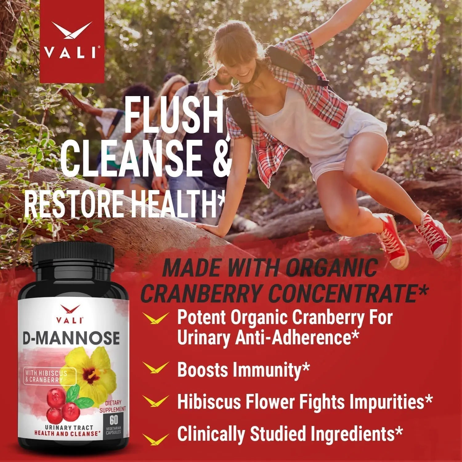 VALI D-Mannose 1000mg Urinary Tract Health Formula. Organic Cranberry Fruit Powder & Hibiscus. Healthy Bladder, Natural Cleanse, Fast Detox Flush, Herbal UT Function Support Pills. 60 Veggie Capsules VALI uk supplements