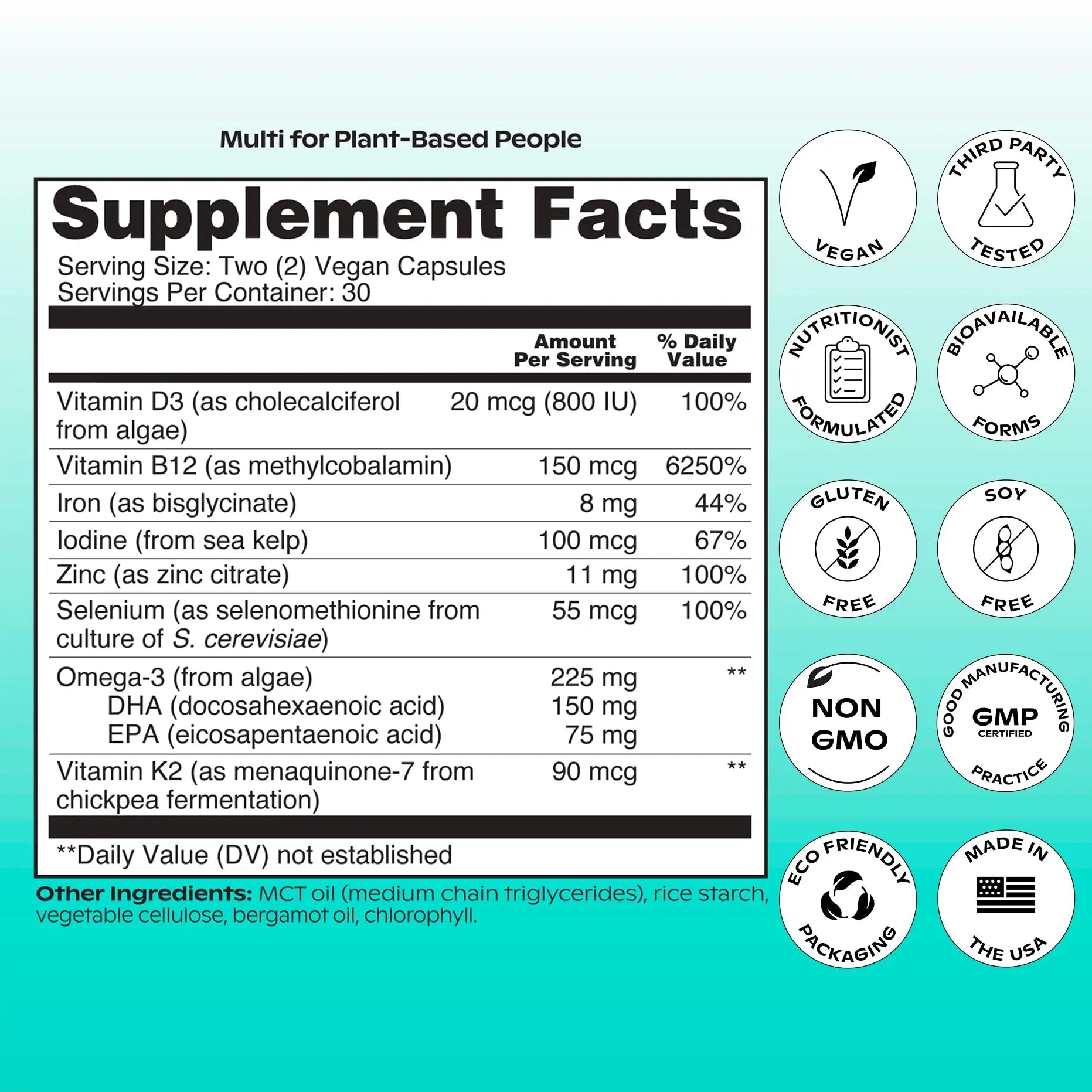 wholier Plant Based Multivitamin Vegan Omega-3 DHA EPA, Vitamin D, B12, Zinc, Vitamin K2, Iron, Iodine, Selenium wholier uk supplements