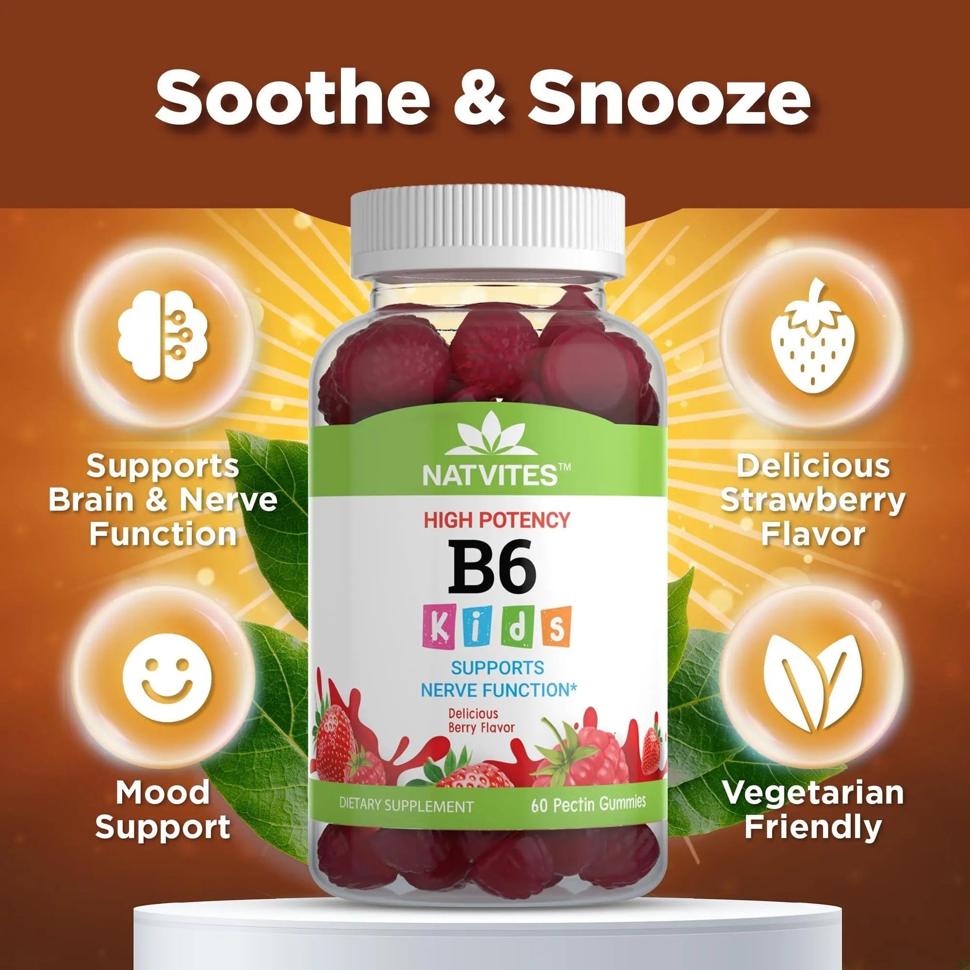 Natvites High-Potency Vitamin B6 Gummies for Kids - Delicious Berry Flavored VIT B6 Vitamins 50mg - Supports Nerve Function - Vegetarian Gluten Free Non-GMO Children's 50 mg B 6 Supplement (60 Count) Natvites uk supplements