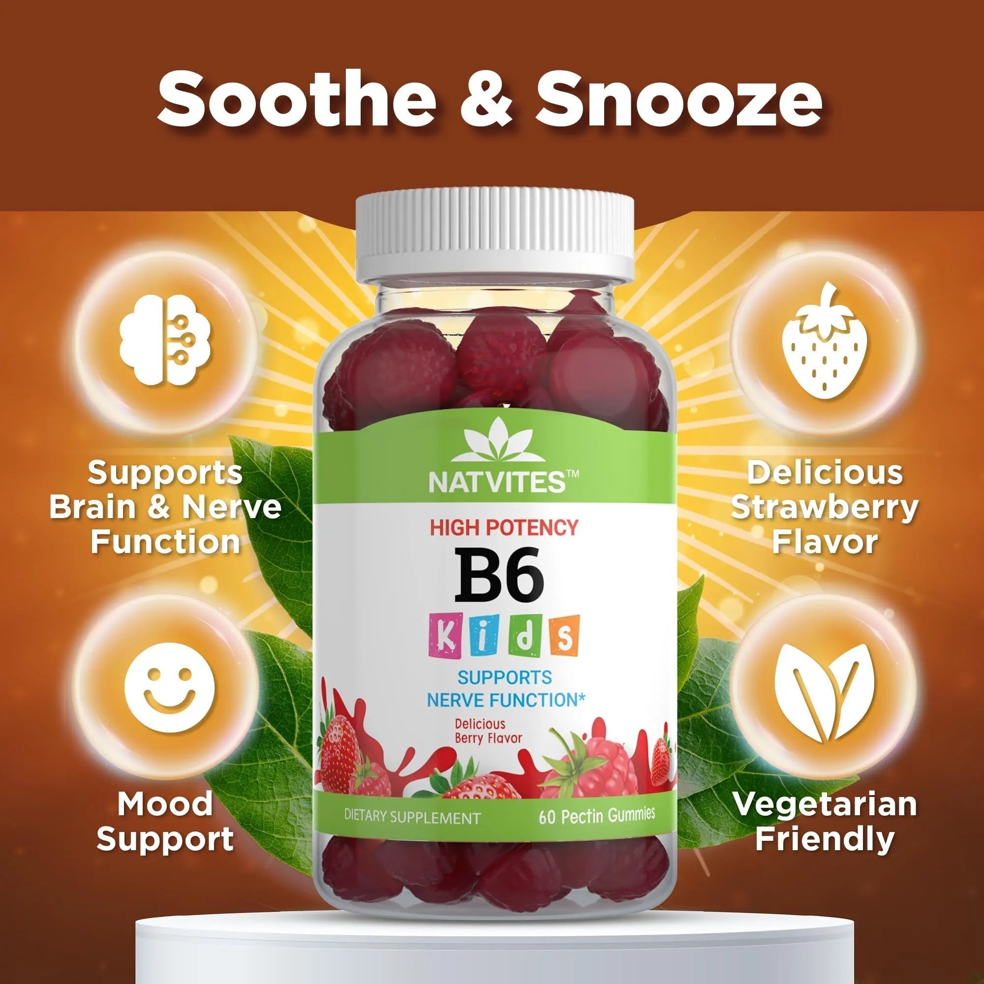 Natvites High-Potency Vitamin B6 Gummies for Kids - Delicious Berry Flavored VIT B6 Vitamins 50mg - Supports Nerve Function - Vegetarian Gluten Free Non-GMO Children's 50 mg B 6 Supplement (60 Count) Natvites uk supplements