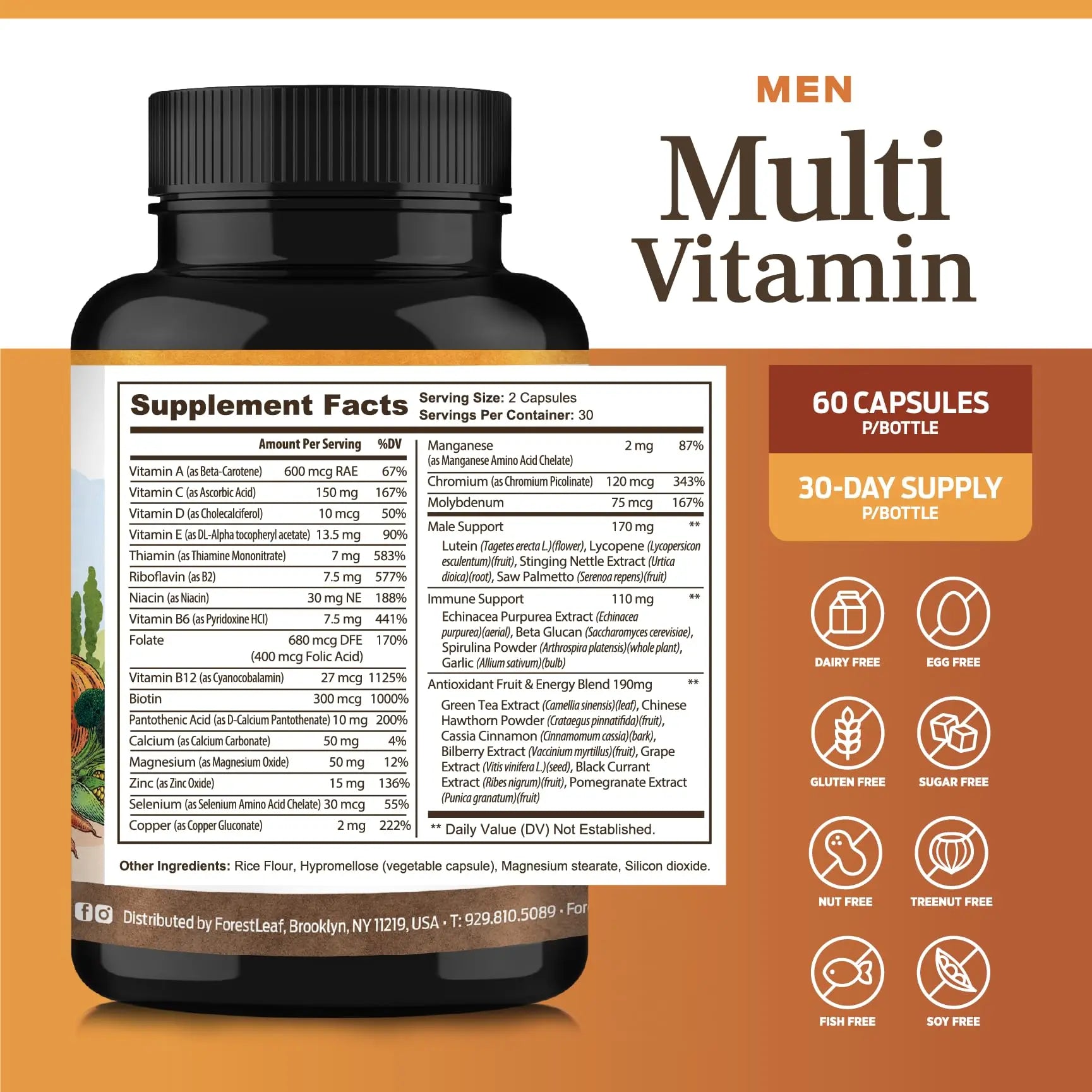 ForestLeaf Daily Vitamin Multivitamin for Men, Multi-Vitamin for Men - Mens Multivitamins & Multiminerals Supplement | ForestLeaf uk supplements
