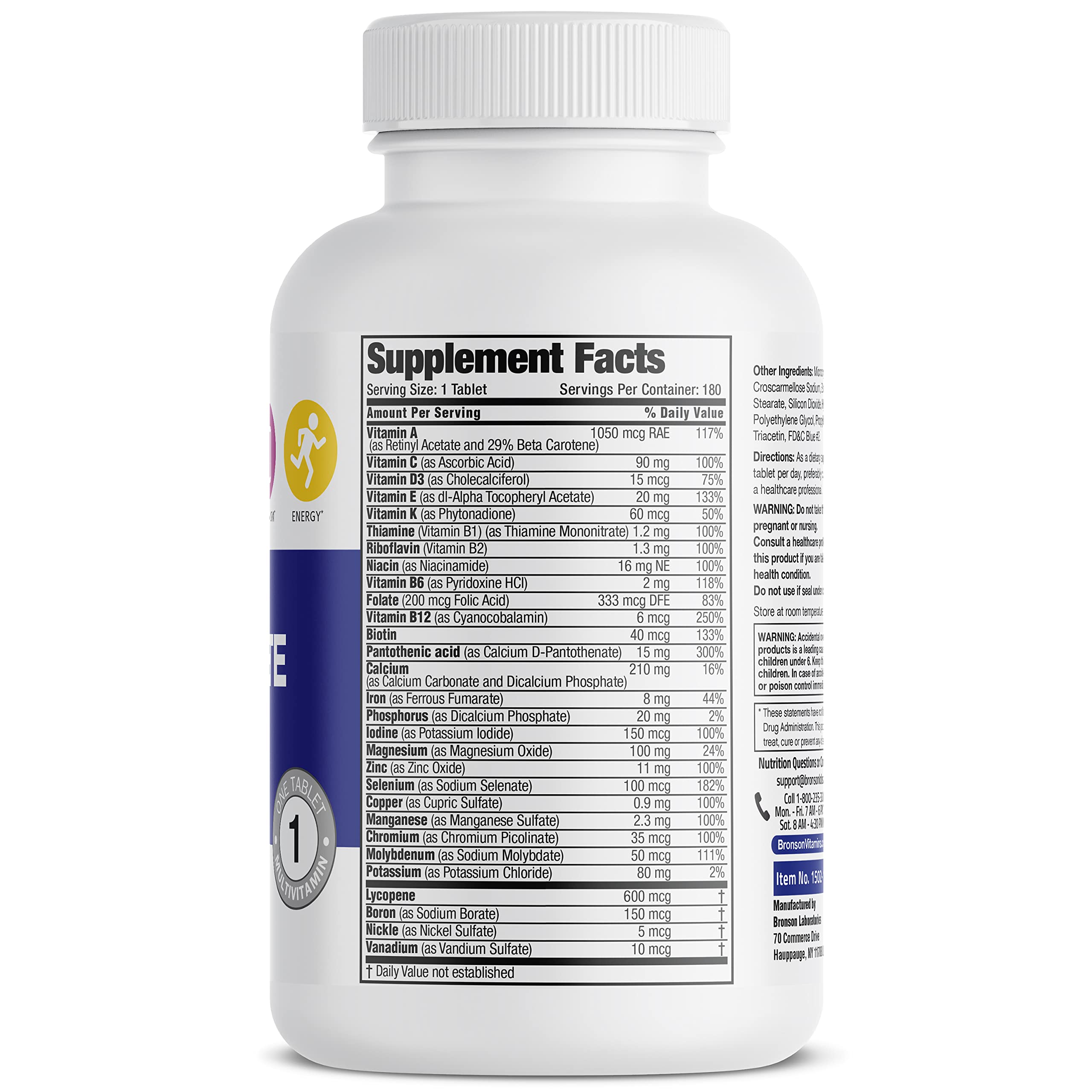 Bronson ONE Daily Men’s Complete Multivitamin Multimineral Once-Daily Multi for Active Men, 180 Tablets Bronson uk supplements