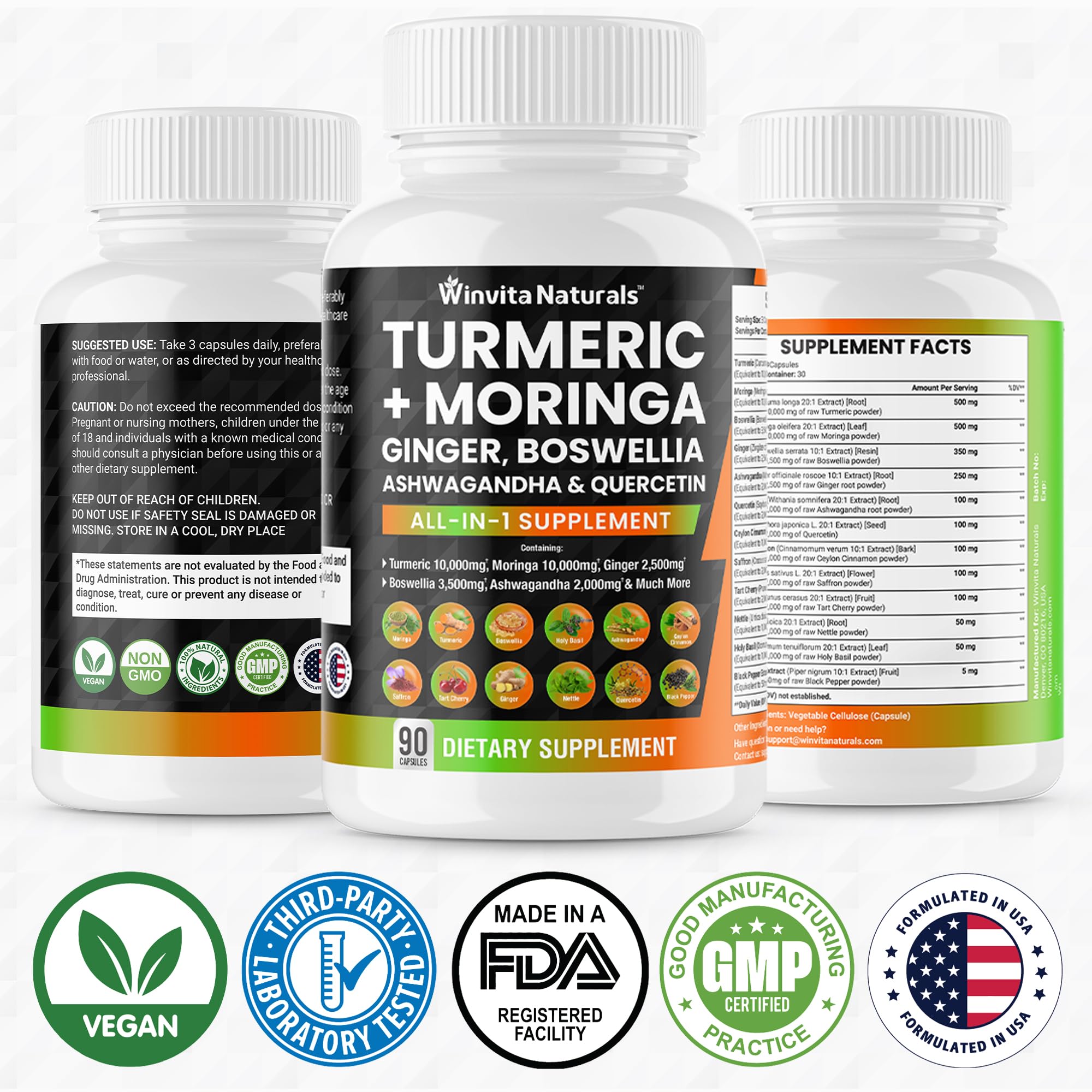 Turmeric Curcumin 10000mg Moringa 10000mg Boswellia 3500mg Ginger 2500mg Winvita Naturals uk supplements