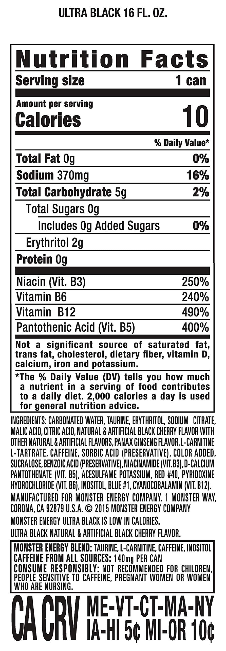 Monster Energy Ultra Black, Sugar Free Energy Drink, 16 Ounce (Pack of 15) Monster Energy uk supplements