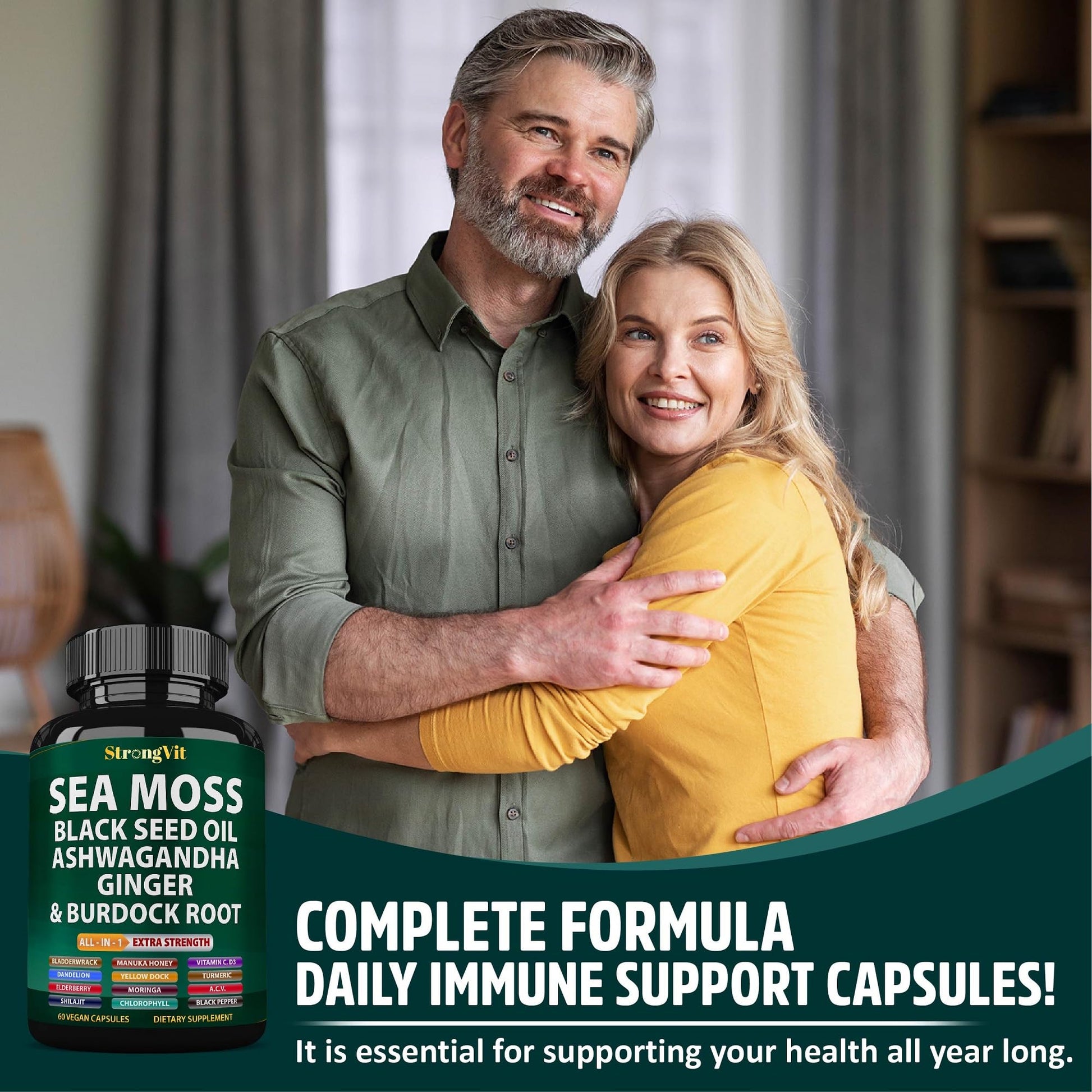 StrongVit Sea Moss Black Seed Oil Ashwagandha Ginger, Organic Sea Moss Capsules with Burdock Root, Irish Seamoss Pills with Bladderwrack, Advanced Multimineral Supplement, USA StrongVit uk supplements