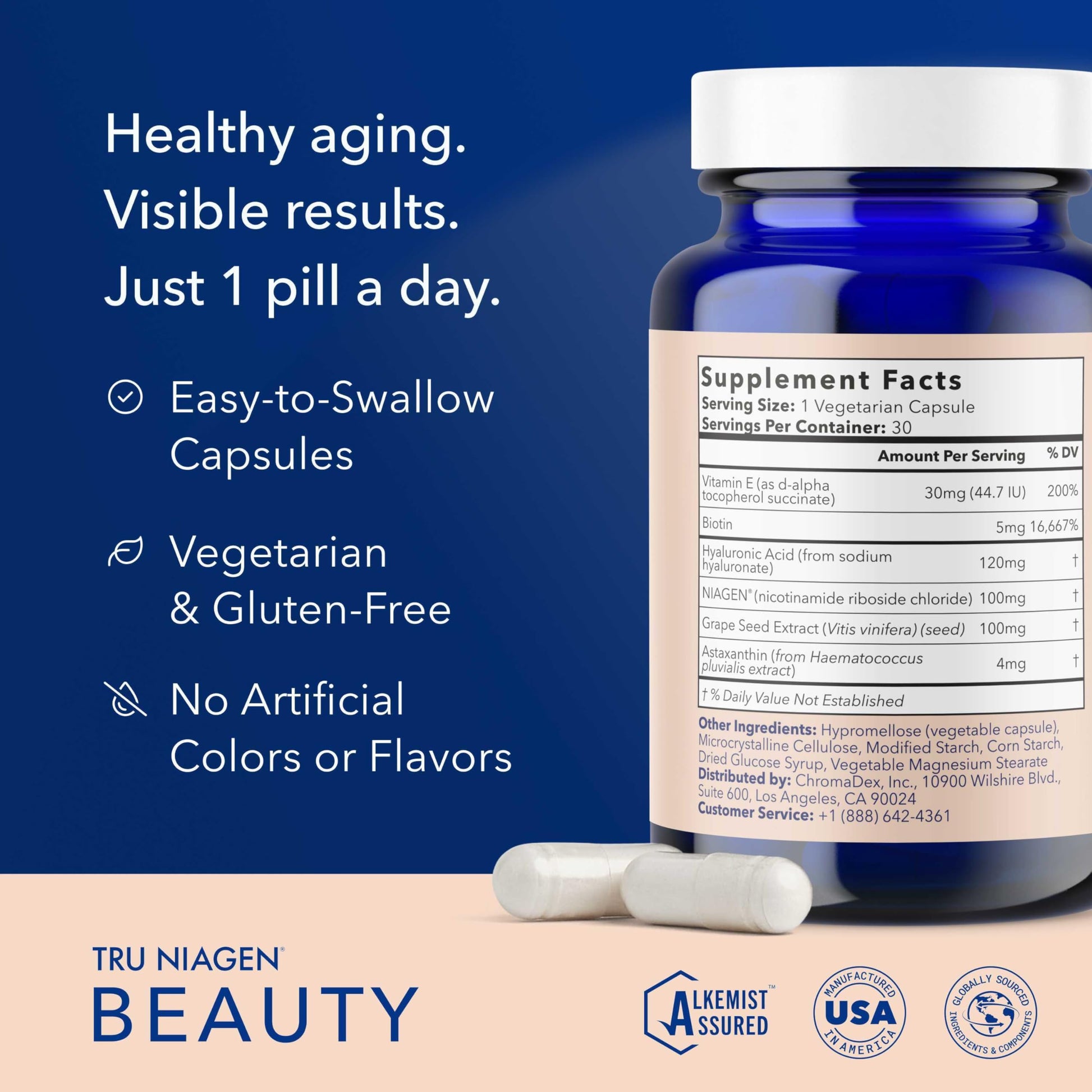 TRU NIAGEN 300mg + Beauty Bundle. A Comprehensive Bundle for Daily NAD+ Support with targeted Beauty Actives for Healthy Skin, Hair, and Nails at The Cellular Level. TRU NIAGEN uk supplements
