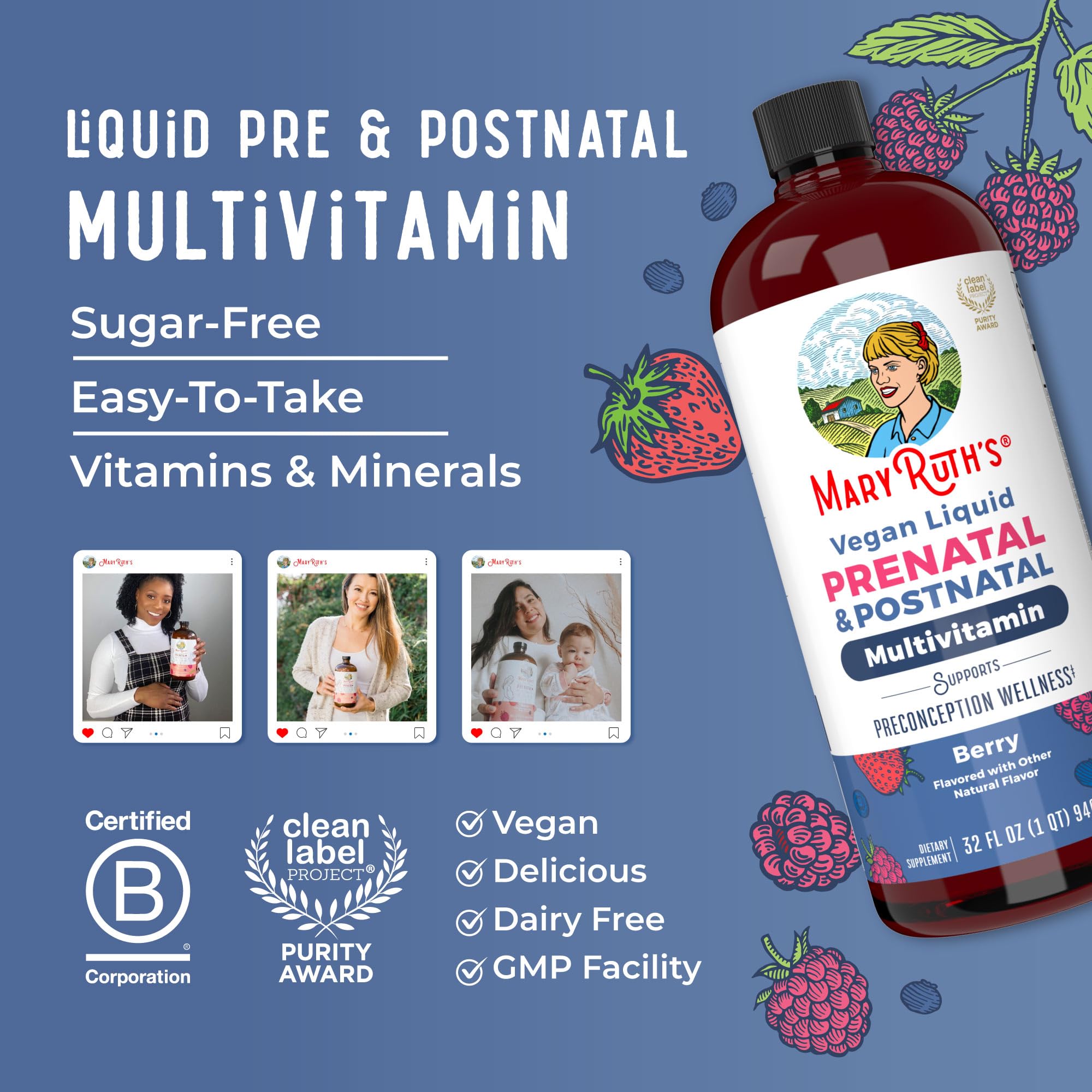 MARYRUTH'S Postnatal & Prenatal Vitamins for Women | Sugar Free | Selenium | Folate | Vegan | Non-GMO | Gluten Free | 32oz MARYRUTH'S uk supplements